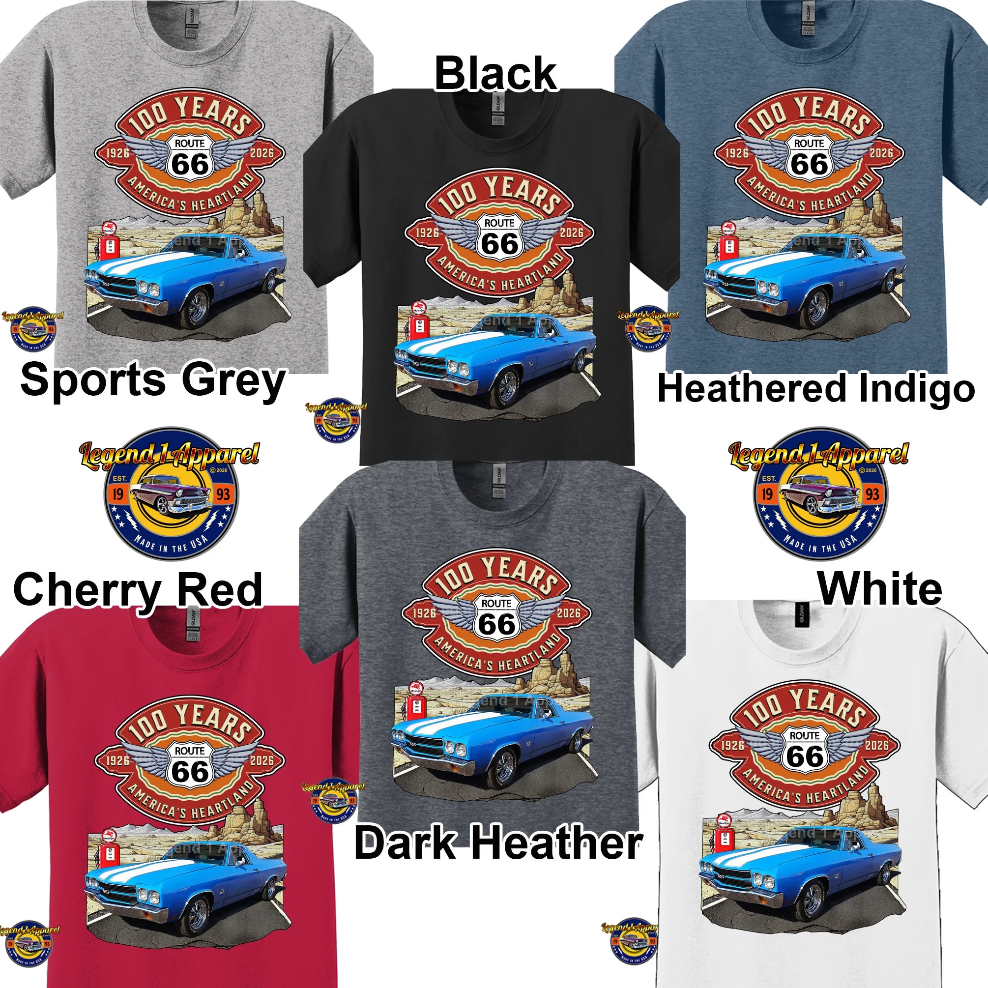 1970 Chevrolet El Camino Classic Truck Graphic Tee – Route 66 100 Years T-Shirt