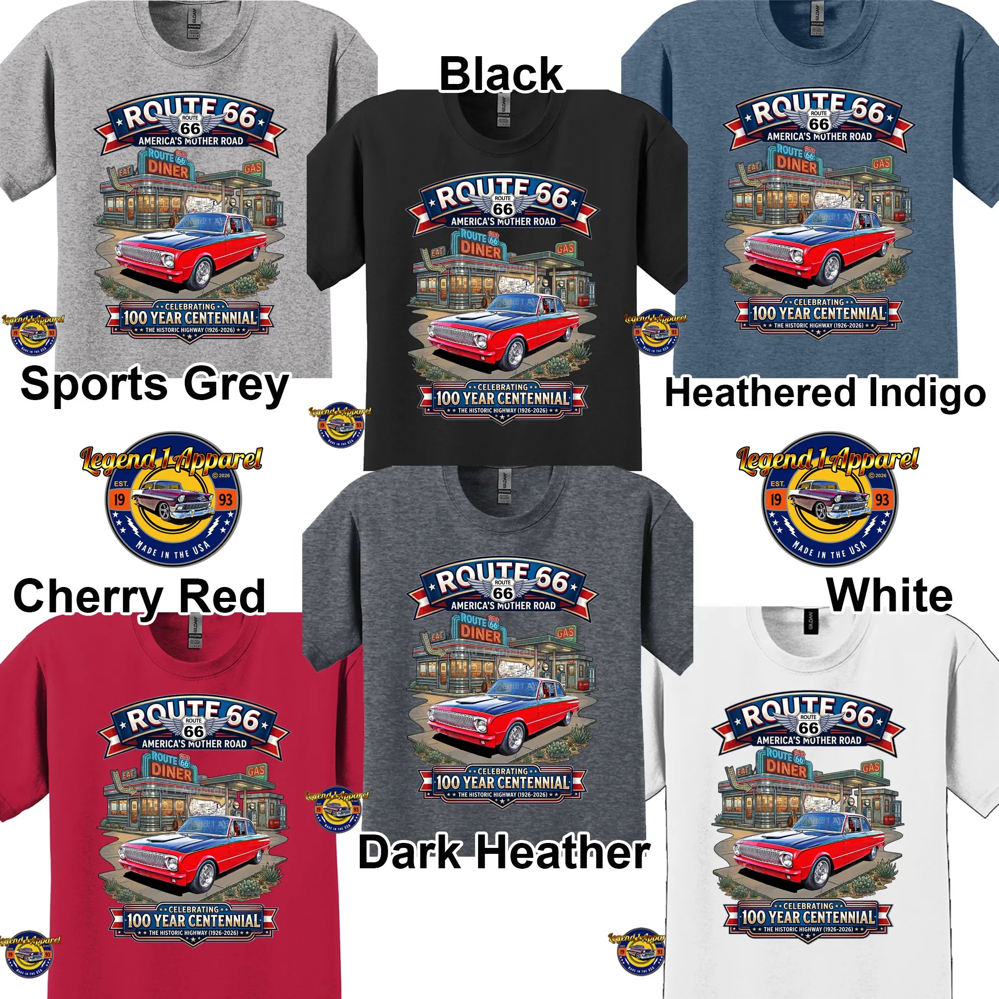 1963 Ford Falcon Classic Car Graphic Tee – Route 66 Centennial T-Shirt