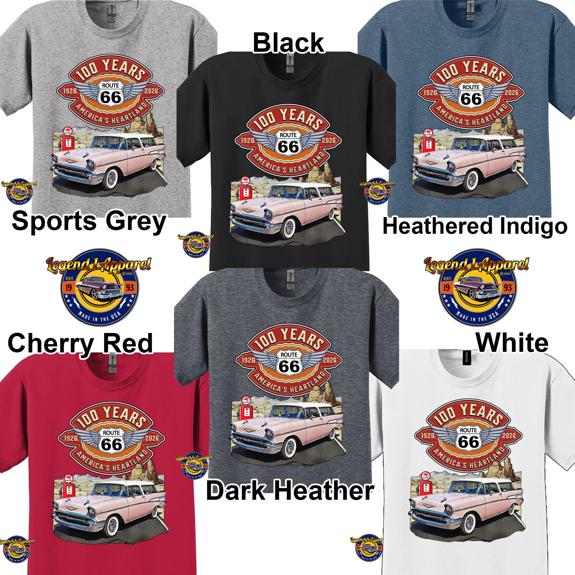 1957 Chevrolet Bel Air Nomad Classic Car Graphic Tee – Route 66 100 Years T-Shirt