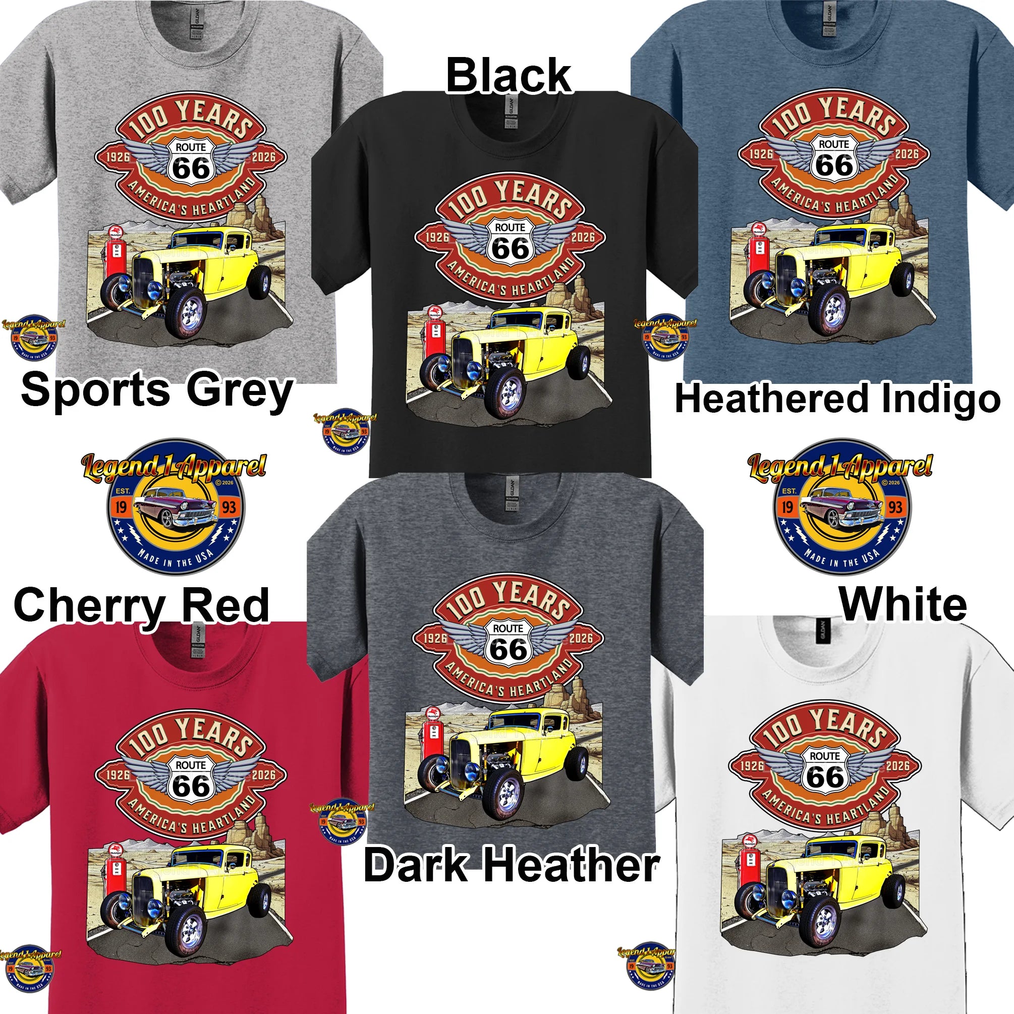 1932 Ford Coupe Classic Car Graphic Tee – Route 66 100 Years T-Shirt