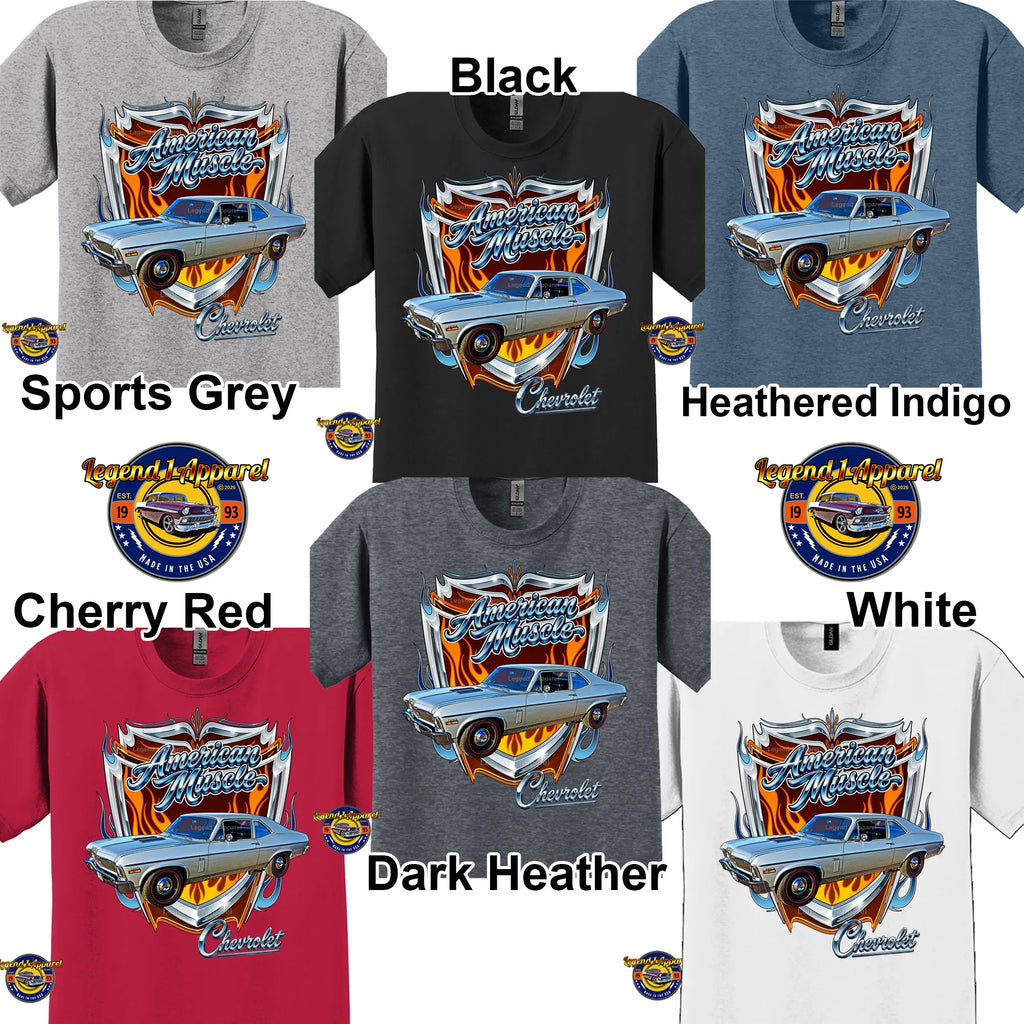 1970 Chevrolet Nova SS American Muscle T-Shirt – 70 Chevy Classic Car Graphic Tee