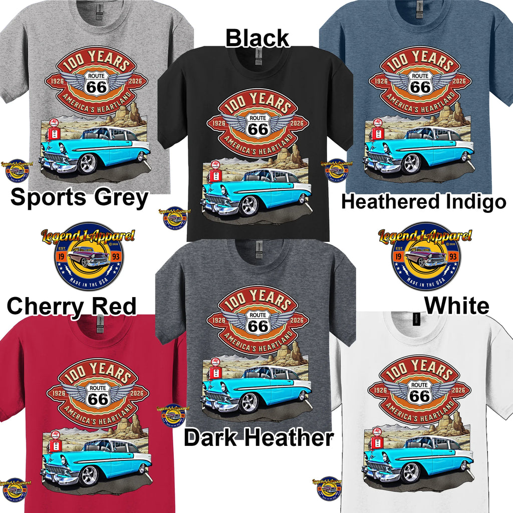 1956 Chevrolet Bel Air Coupe Classic Car Graphic Tee – Route 66 100 Years T-Shirt