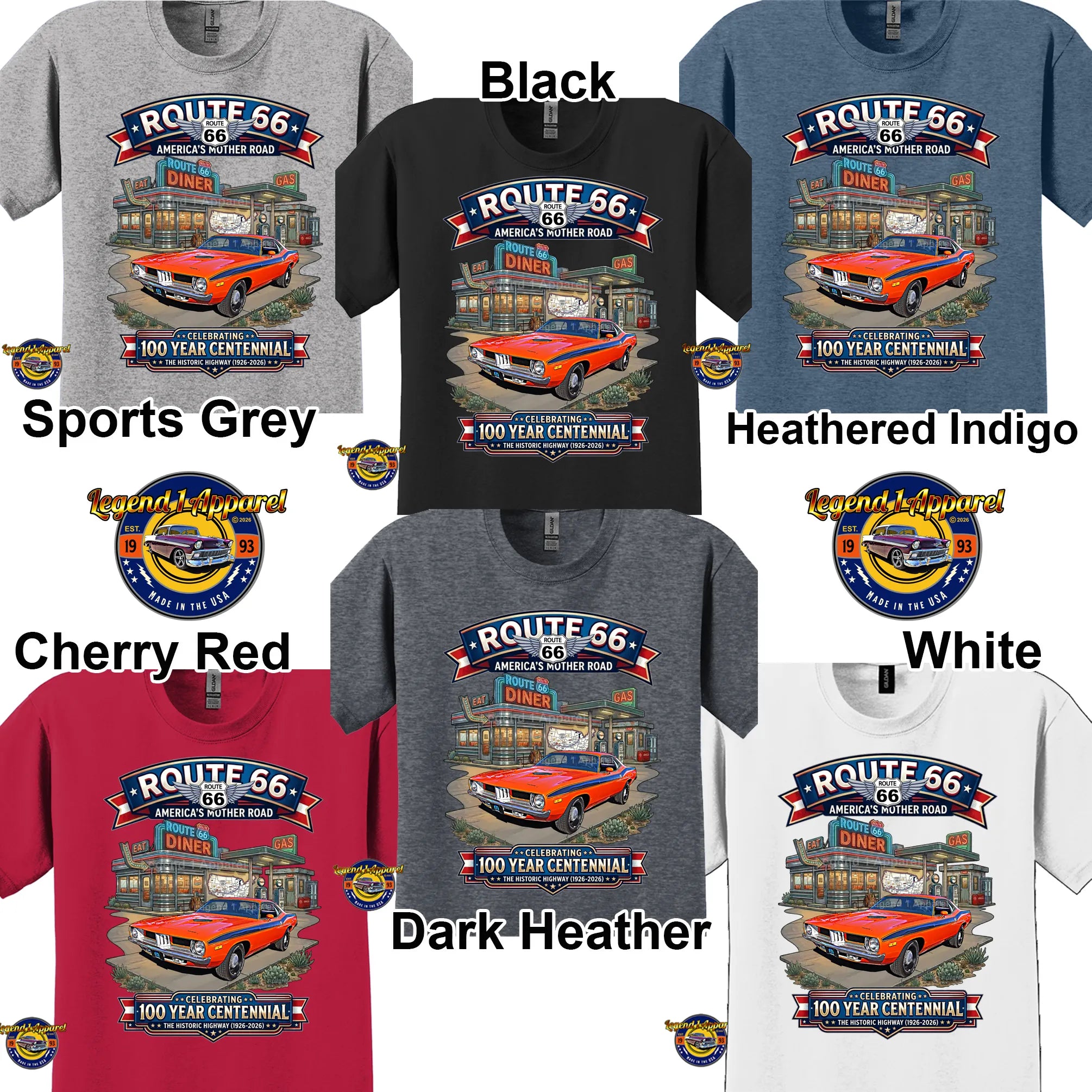 1972 Plymouth Cuda Classic Car Graphic Tee – Route 66 Centennial T-Shirt