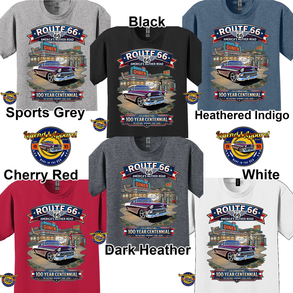 1956 Chevrolet Bel Air Coupe Classic Car Graphic Tee – Route 66 Centennial T-Shirt