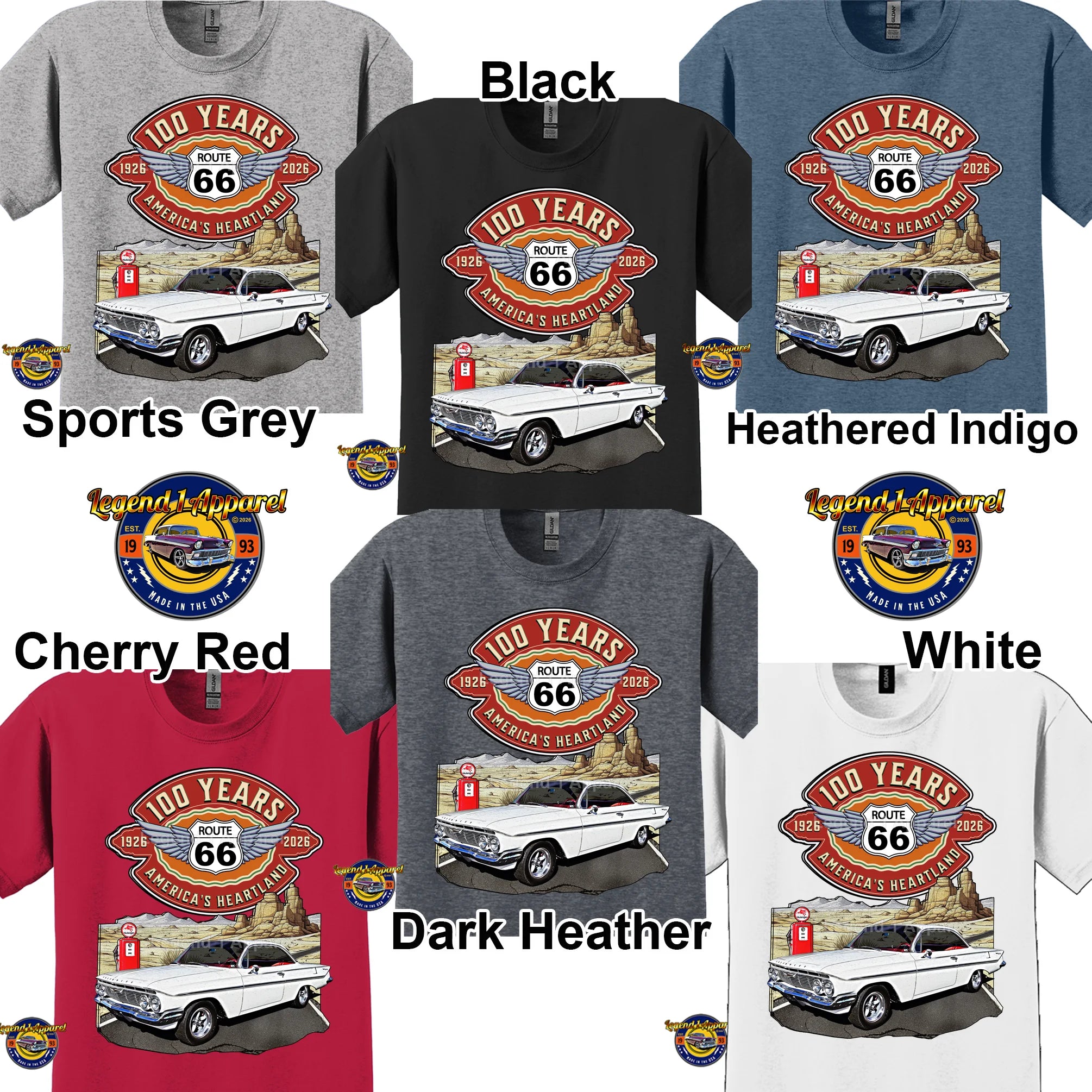 1961 Chevrolet Bel Air Bubble Top Classic Car Graphic Tee – Route 66 100 Years T-Shirt