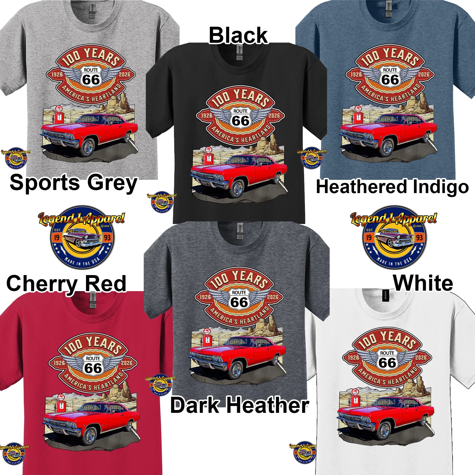 1965 Chevrolet Impala SS Classic Car Graphic Tee – Route 66 100 Years T-Shirt