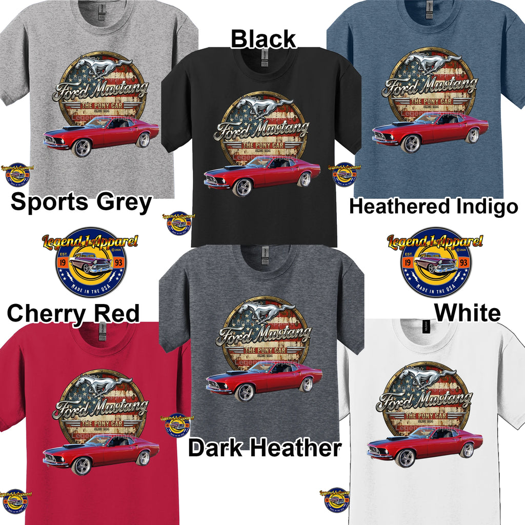 Your Classic Car or Hot Rod custom made T-shirt. Send us a picture of your car. Mustang pony car since 1964