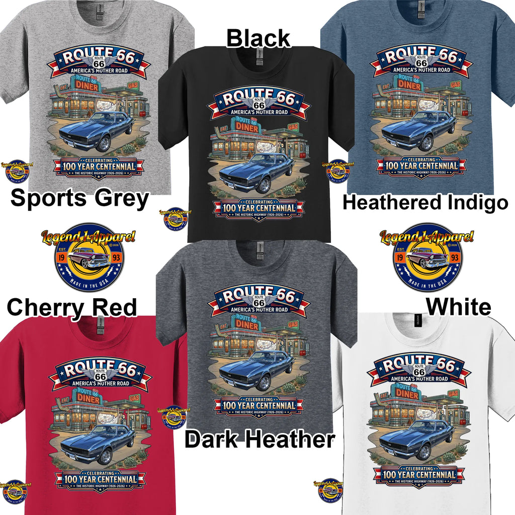1968 Chevrolet Camaro Classic Car Graphic Tee – Route 66 Centennial T-Shirt