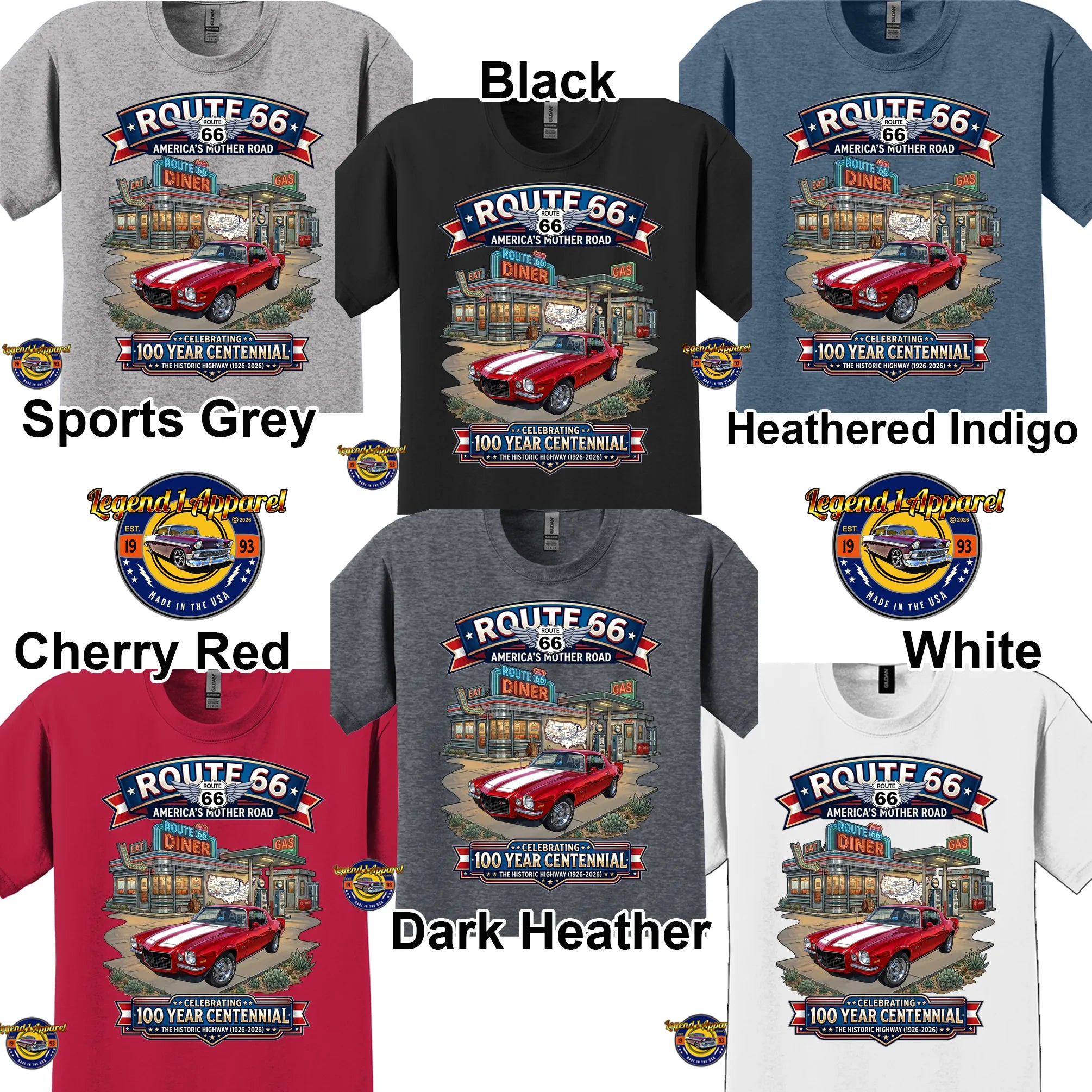 1970 Chevrolet Camaro Classic Car Graphic Tee – Route 66 Centennial T-Shirt