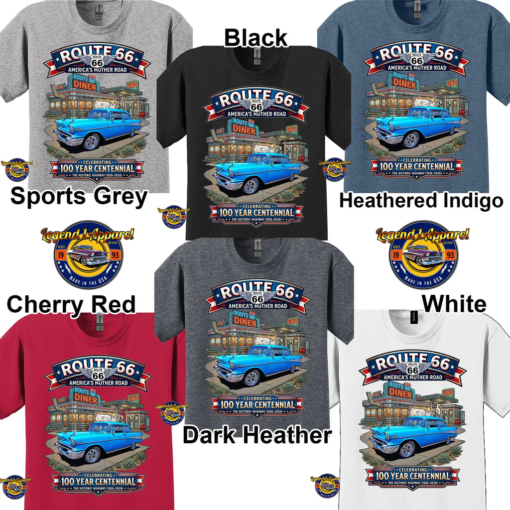 1957 Chevrolet Bel Air Coupe Classic Car Graphic Tee – Route 66 Centennial T-Shirt