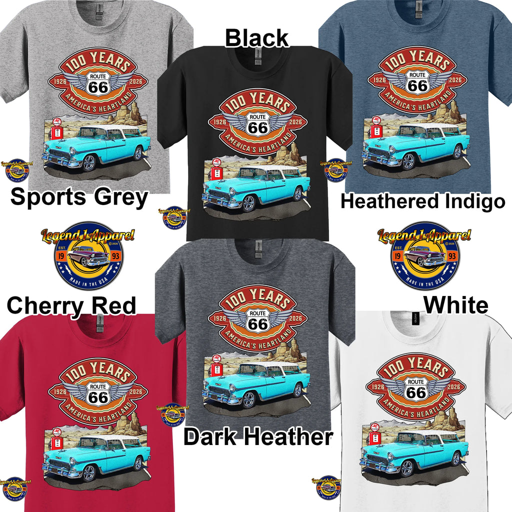 1955 Chevrolet Bel Air Nomad Classic Car Graphic Tee – Route 66 100 Years T-Shirt