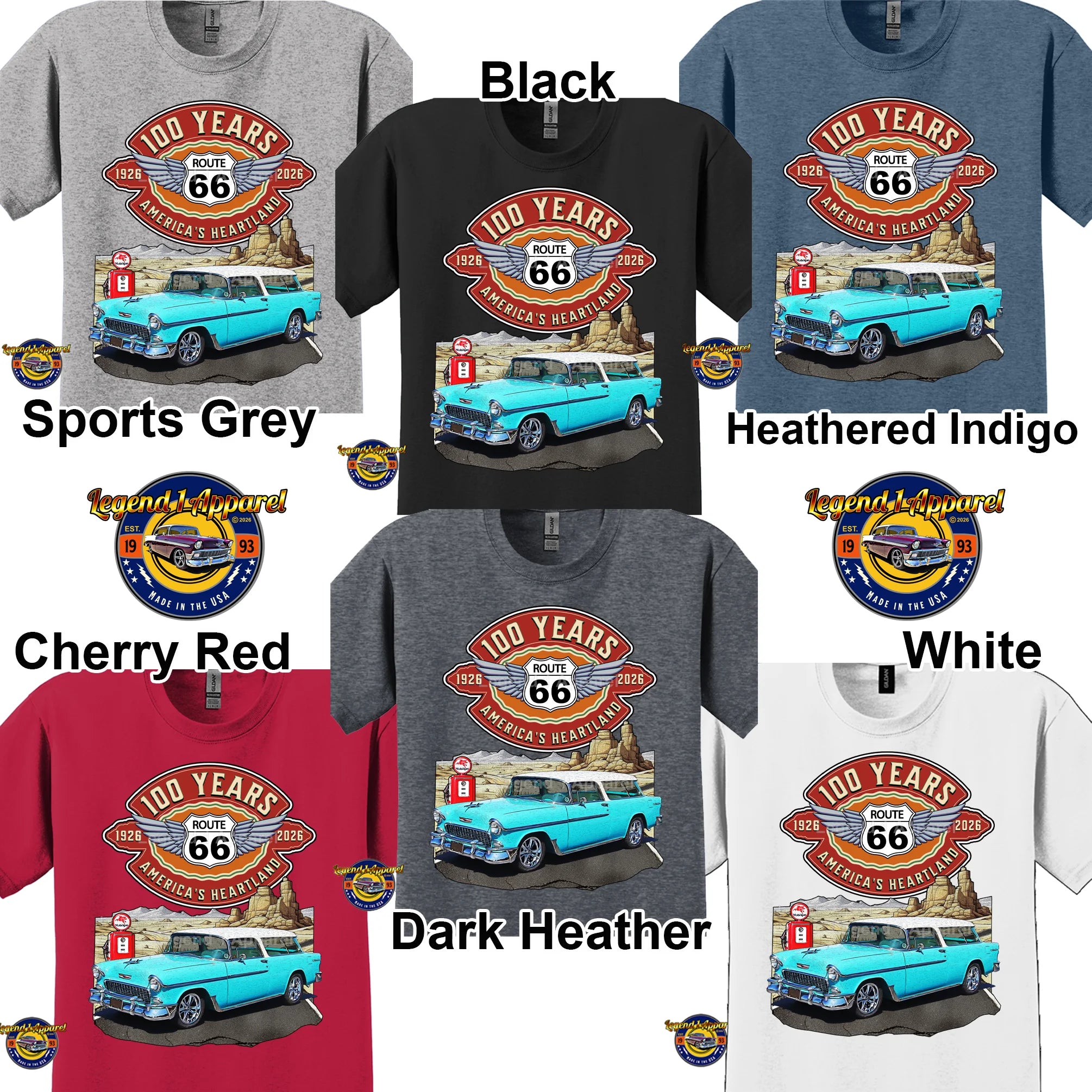 1955 Chevrolet Bel Air Nomad Classic Car Graphic Tee – Route 66 100 Years T-Shirt