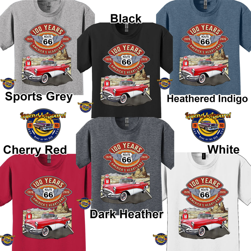 1955 Buick Special Convertible Classic Car Graphic Tee – Route 66 100 Years T-Shirt