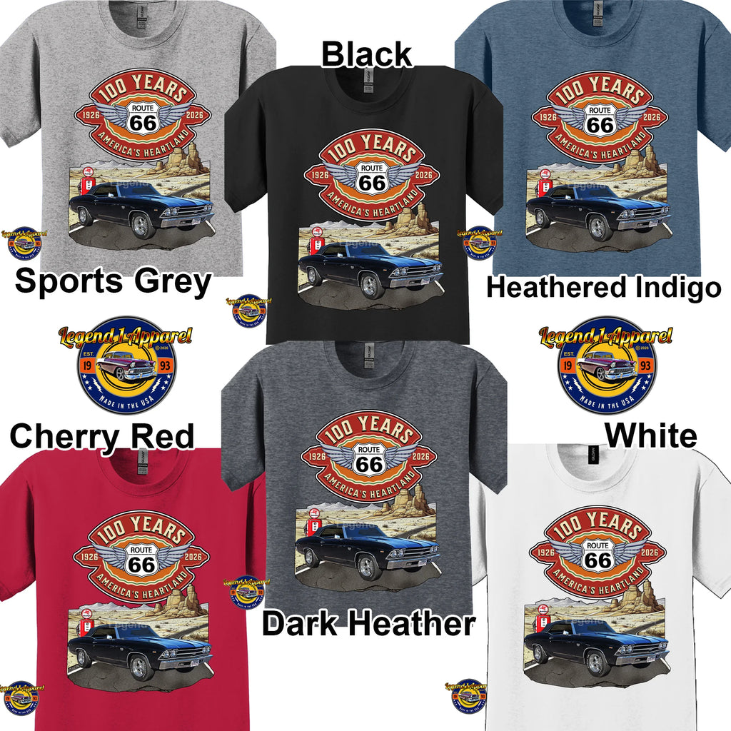 1969 Chevrolet Chevelle SS Classic Car Graphic Tee – Route 66 100 Years T-Shirt