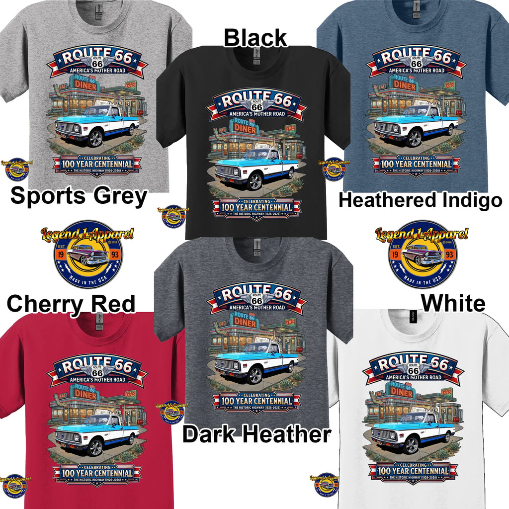 1972 Chevrolet Pick Up C10 Square Body Classic Truck Graphic Tee – Route 66 Centennial T-Shirt