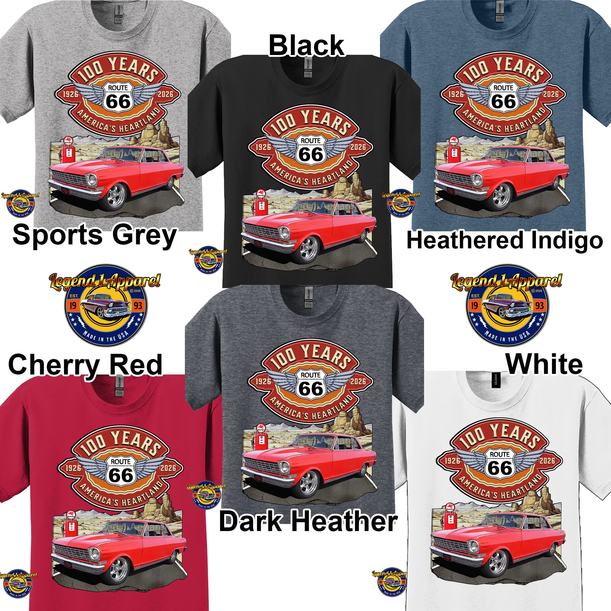 1964 Chevrolet Nova SS Classic Car Graphic Tee – Route 66 100 Years T-Shirt