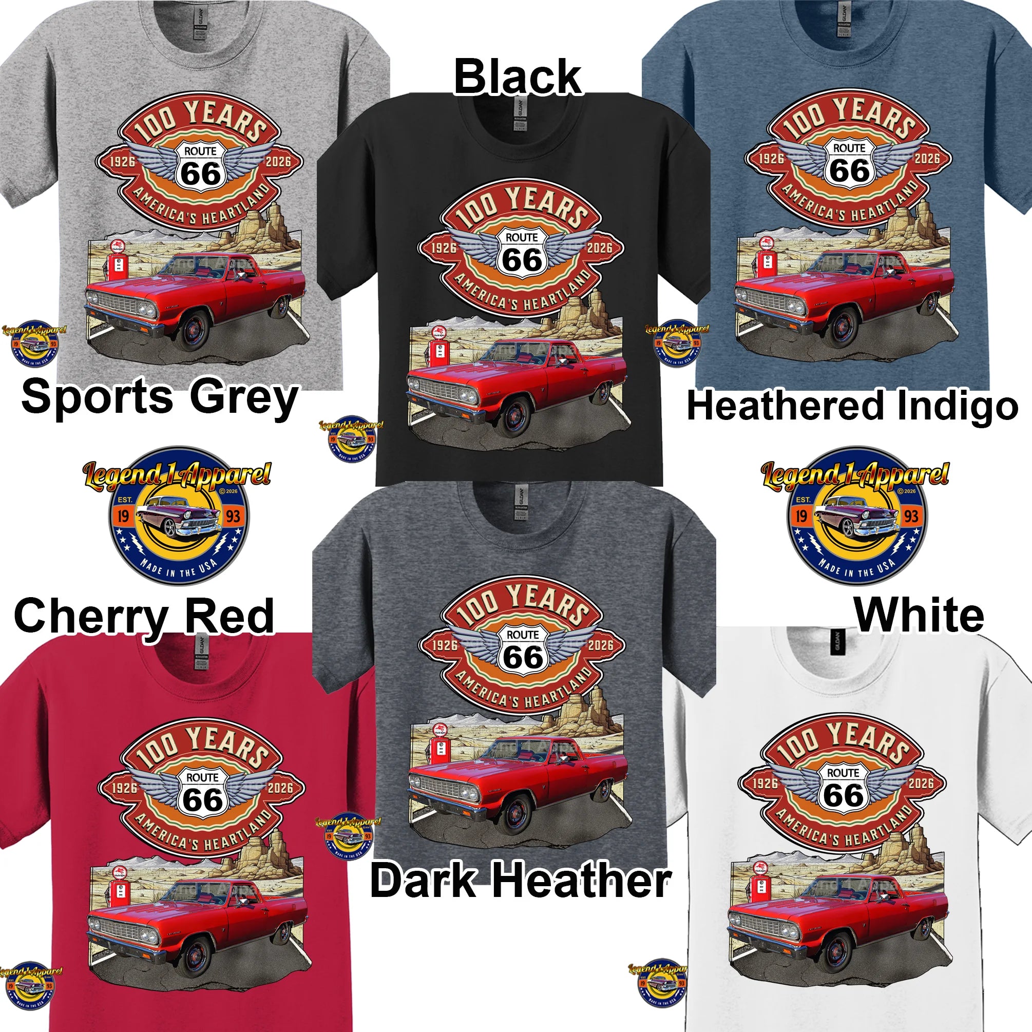 1964 Chevrolet El Camino Classic Truck Graphic Tee – Route 66 100 Years T-Shirt