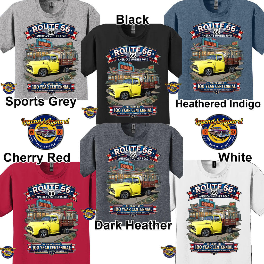 1956 Ford F100 Stake Bed Classic Truck Graphic Tee – Route 66 Centennial T-Shirt