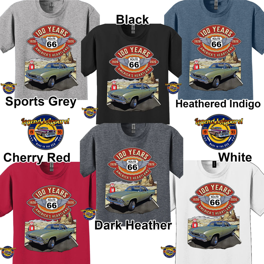 1969 Chevrolet El Camino Classic Truck Graphic Tee – Route 66 100 Years T-Shirt