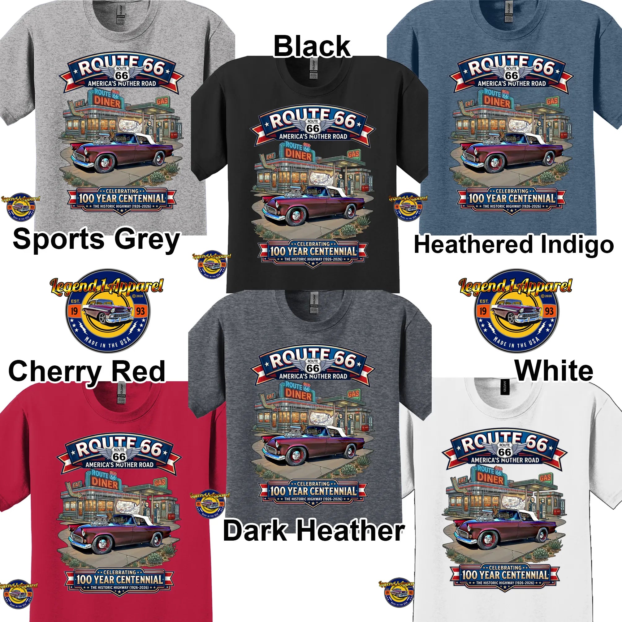 1955 Ford Thunderbird Classic Car Graphic Tee – Route 66 Centennial T-Shirt