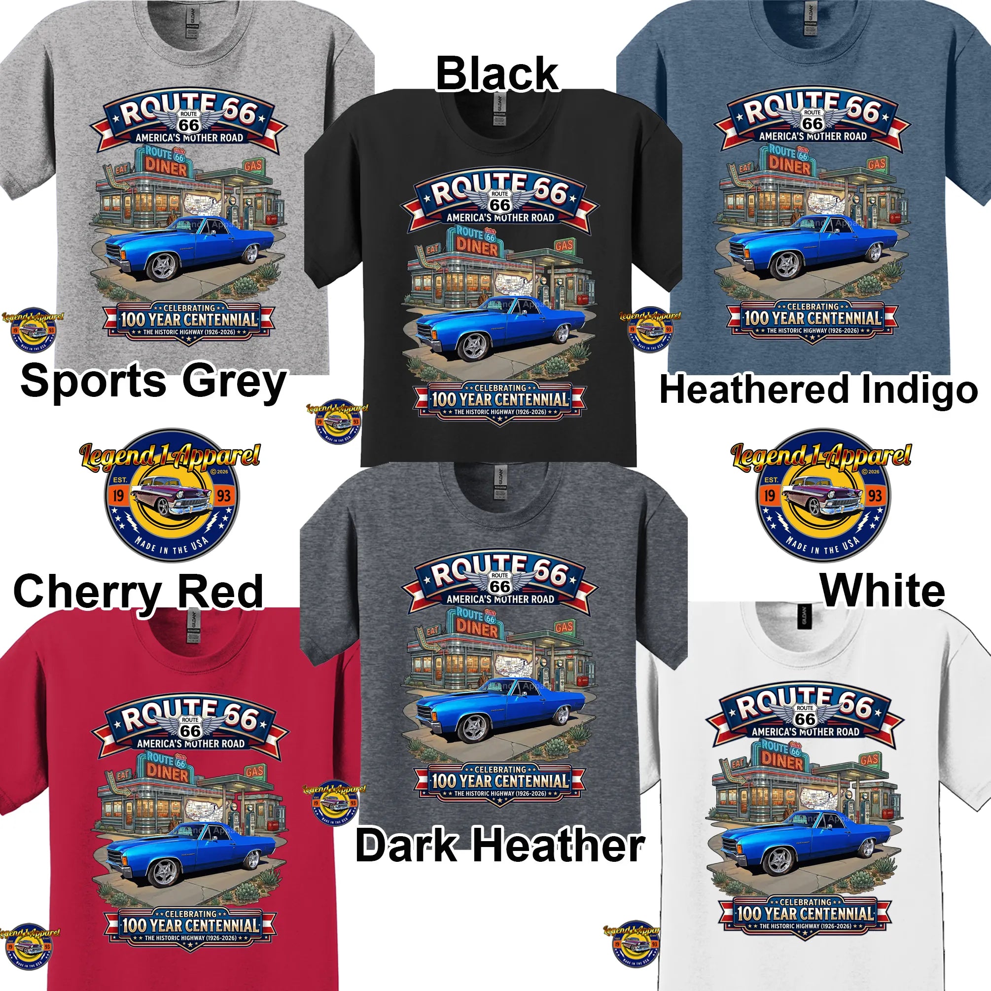 1972 Chevrolet El Camino SS Classic Truck Graphic Tee – Route 66 Centennial T-Shirt