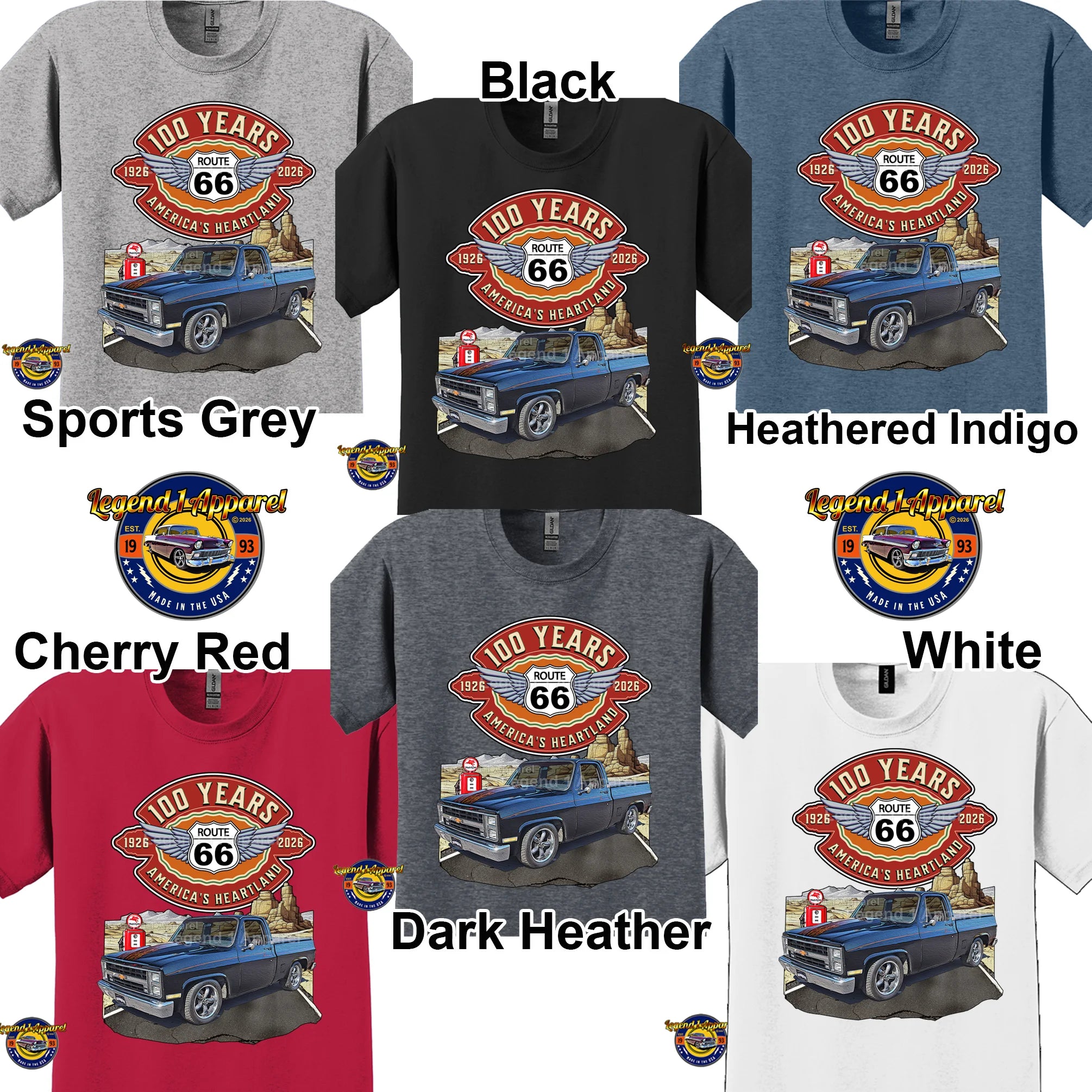 1985 Chevrolet Pick up Classic Square Body Truck Graphic Tee – Route 66 100 Years T-Shirt