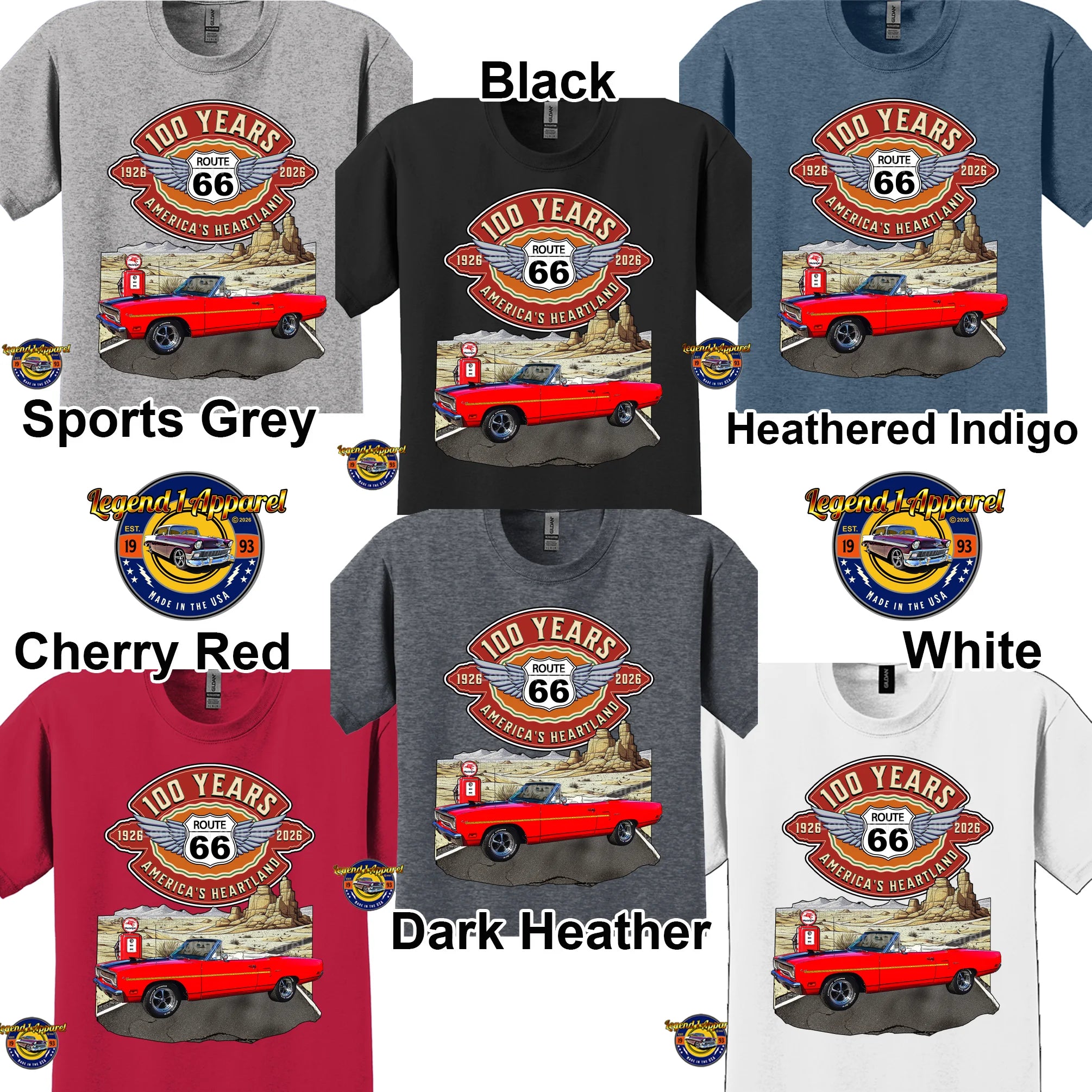 1970 Plymouth RoadRunner Classic Car Graphic Tee – Route 66 100 Years T-Shirt