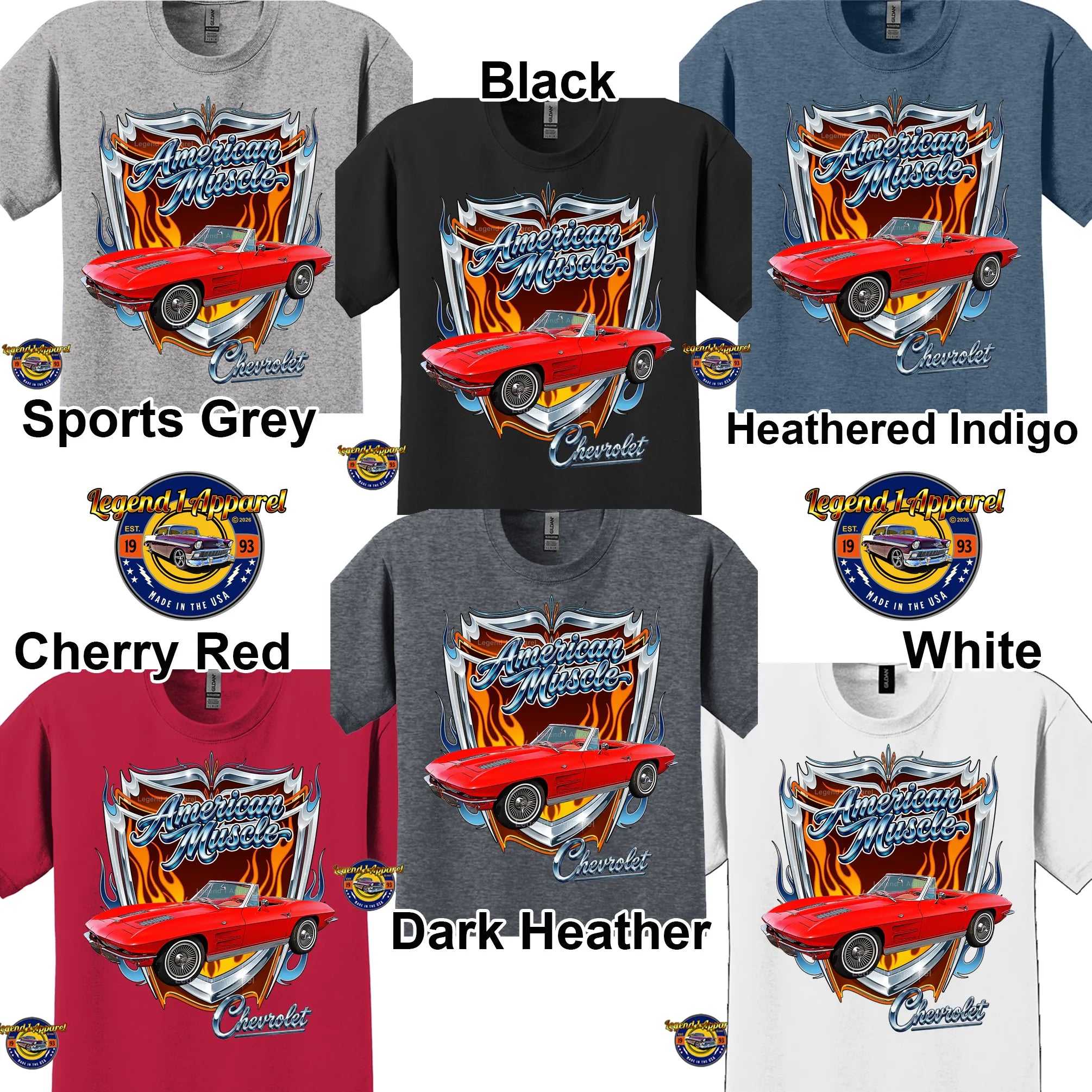 1963 Chevrolet Corvette C1 American Muscle T-Shirt – 63 Chevy Classic Car Graphic Tee