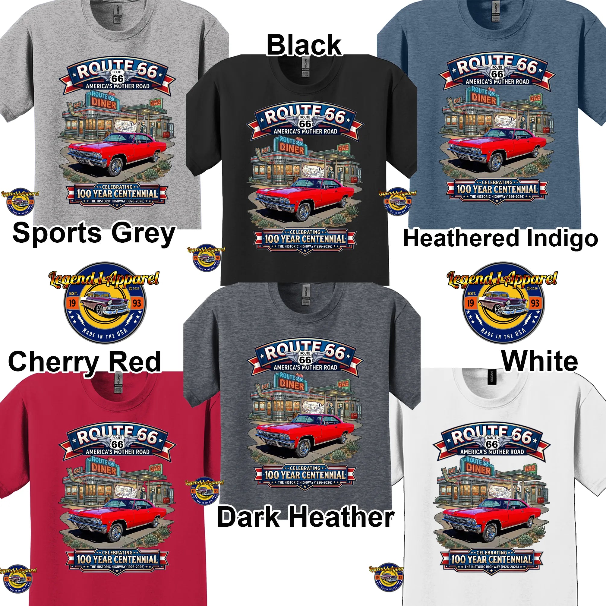1965 Chevrolet Impala SS Classic Car Graphic Tee – Route 66 Centennial T-Shirt