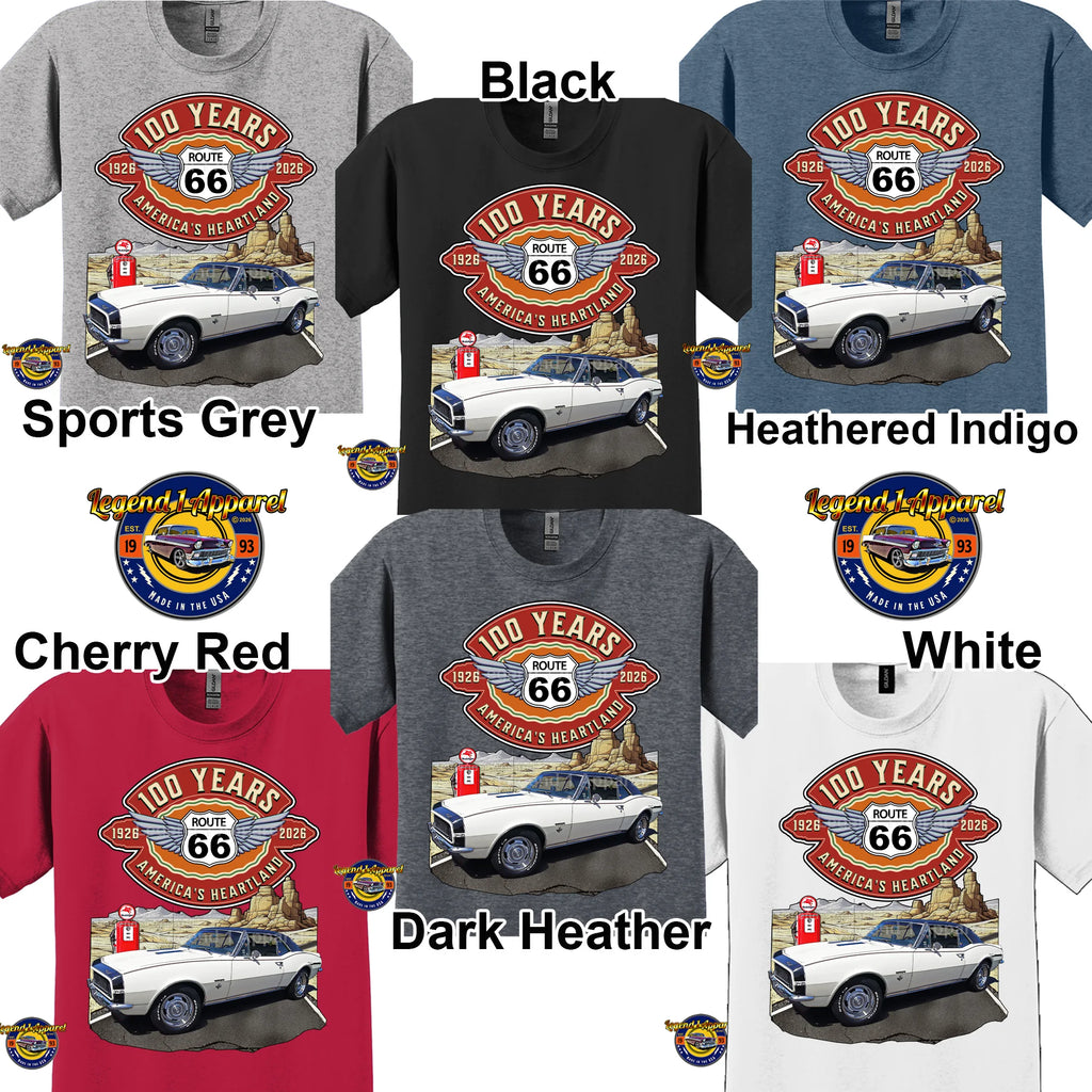 1967 Chevrolet Camaro Classic Car Graphic Tee – Route 66 100 Years T-Shirt