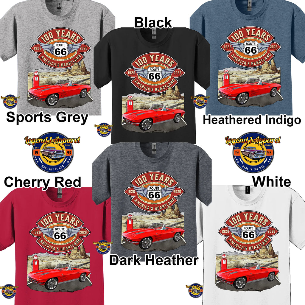 1963 Chevrolet Corvette C2 Classic Car Graphic Tee – Route 66 100 Years T-Shirt