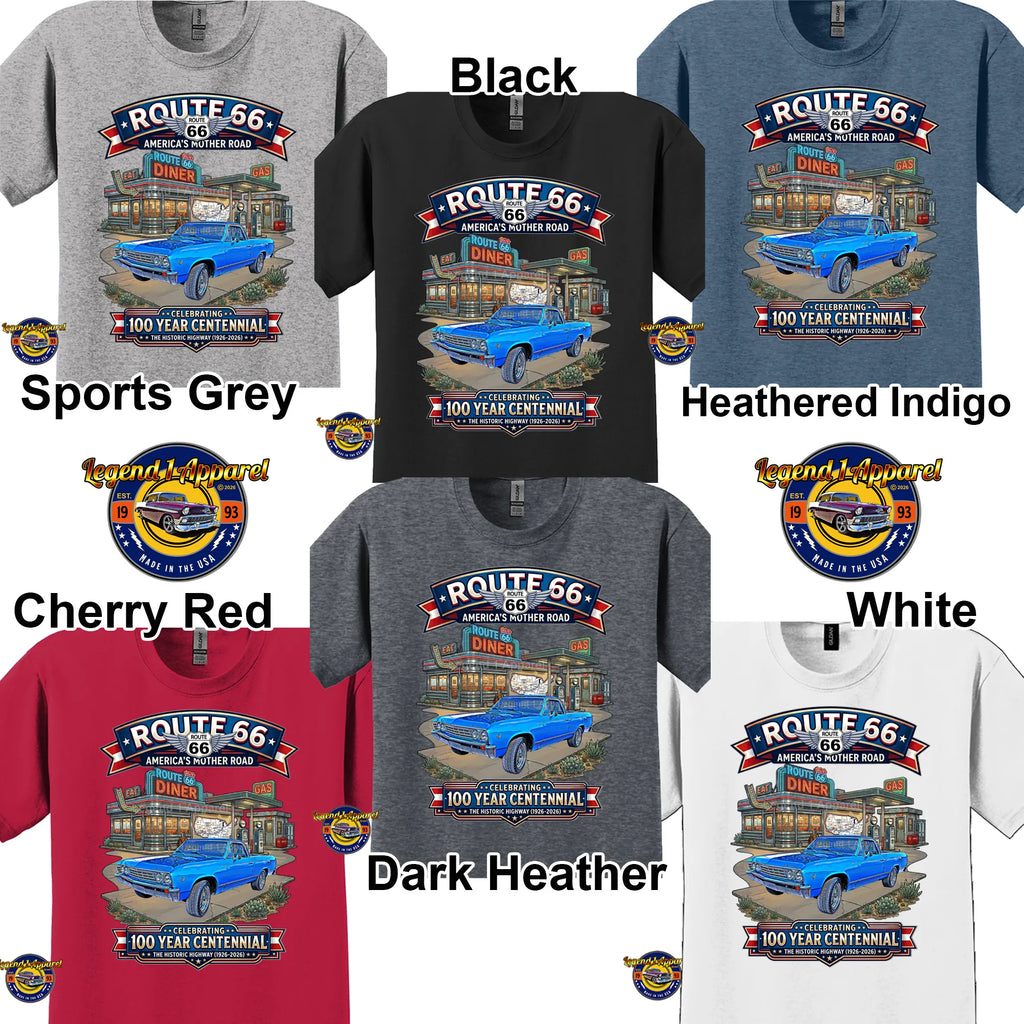 1966 Chevrolet El Camino Classic Truck Graphic Tee – Route 66 Centennial T-Shirt