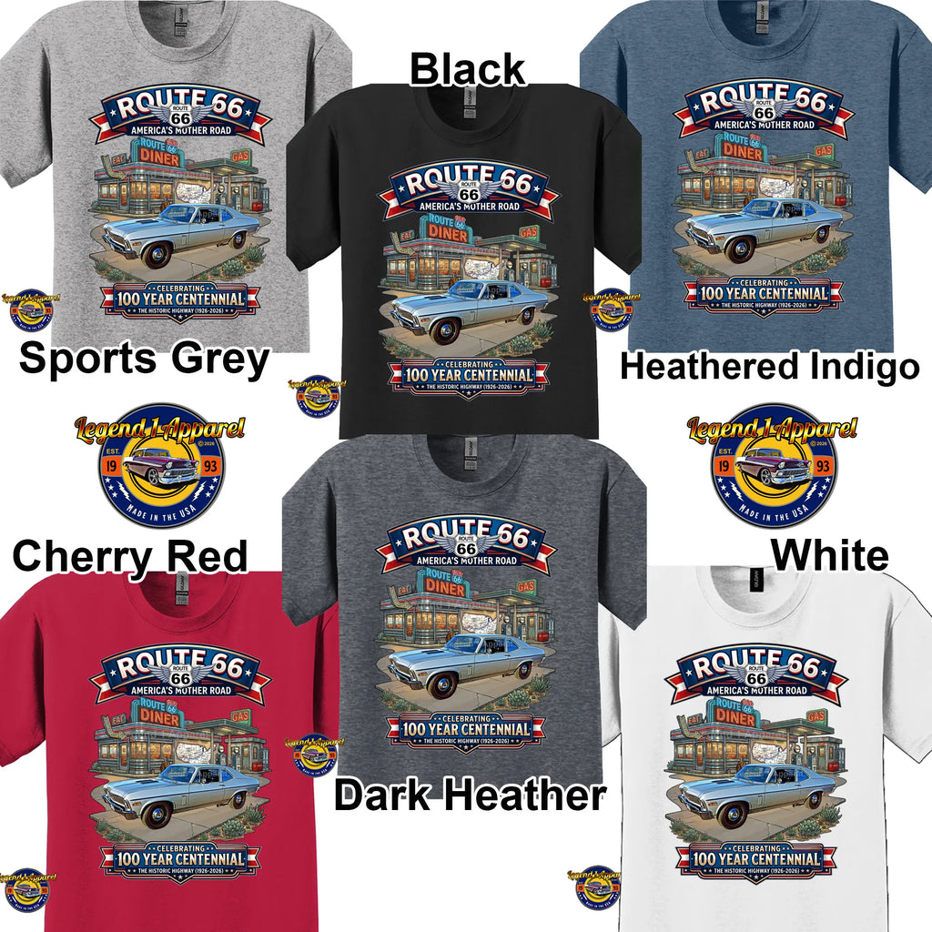 1970 Chevrolet Nova SS Classic Car Graphic Tee – Route 66 Centennial T-Shirt
