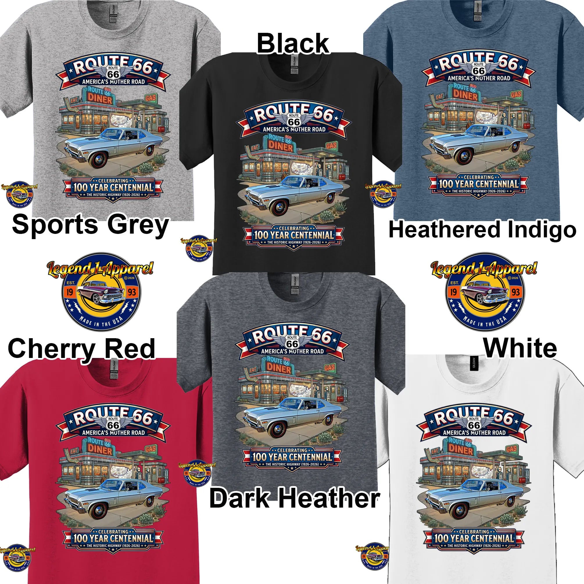 1970 Chevrolet Nova SS Classic Car Graphic Tee – Route 66 Centennial T-Shirt