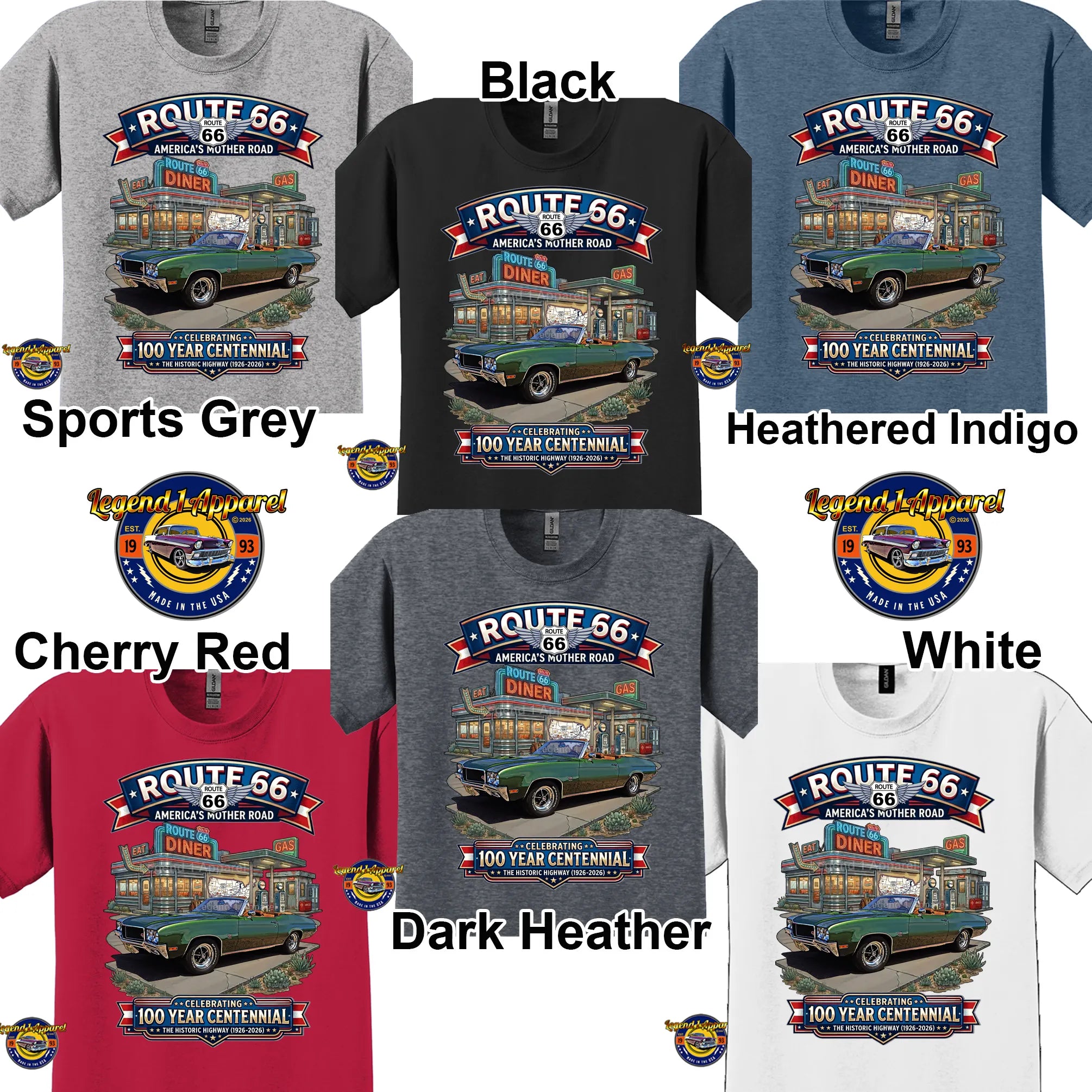 1970 Buick GS 455 Convertible Classic Car Graphic Tee – Route 66 Centennial T-Shirt