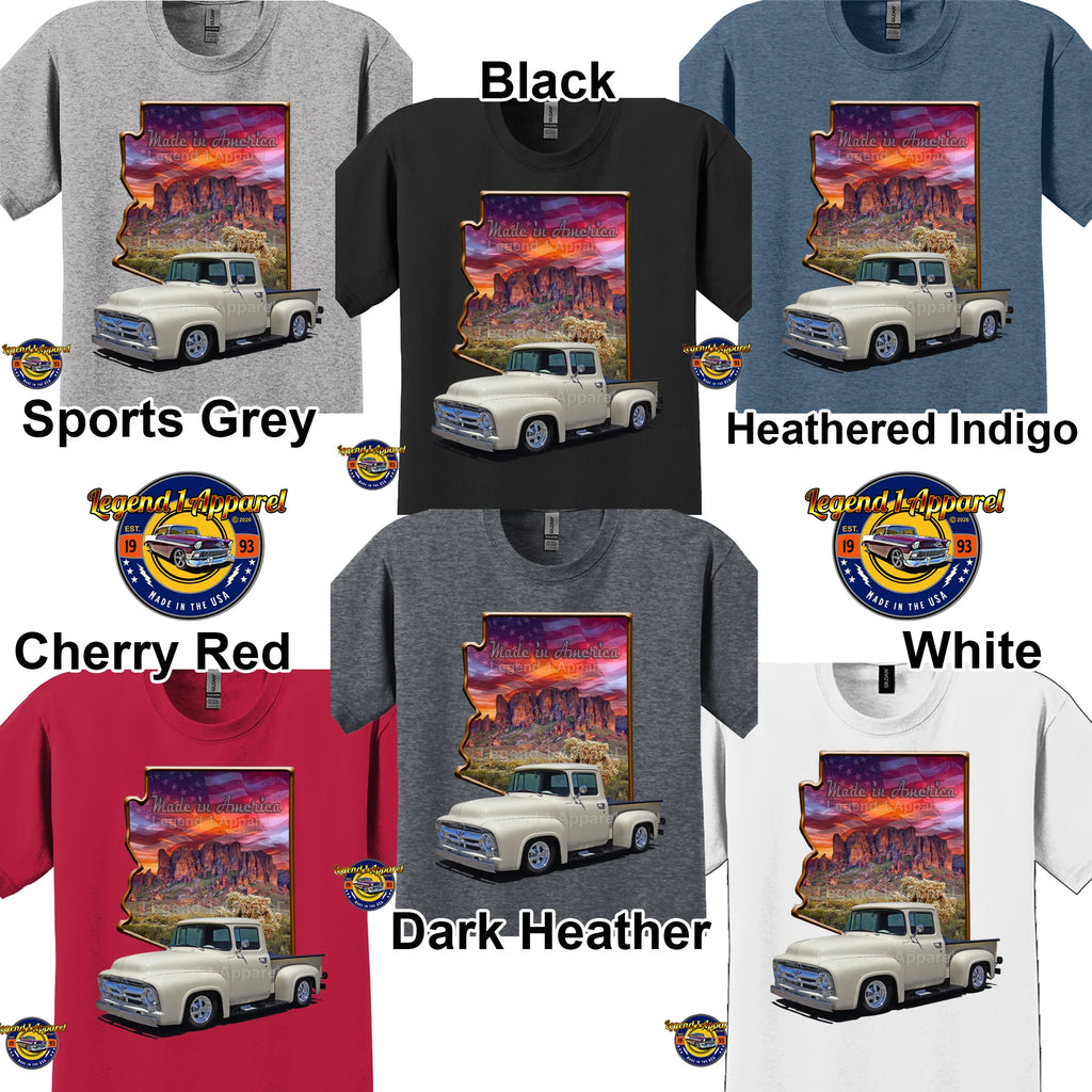 Your Classic Car or Hot Rod custom made T-shirt. Send us a picture of your car. Made in America Arizona Outline