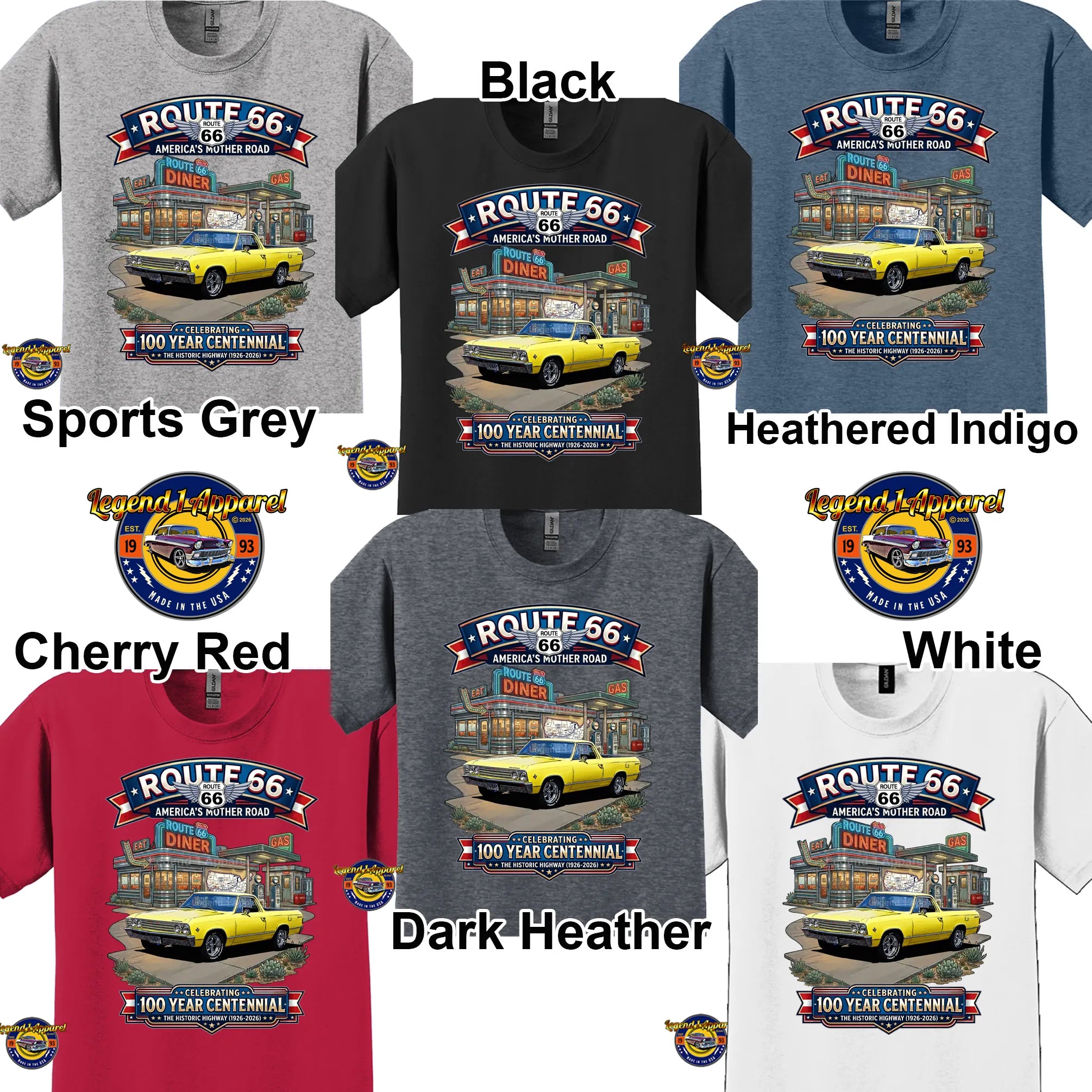 1967 Chevrolet El Camino Classic Truck Graphic Tee – Route 66 Centennial T-Shirt