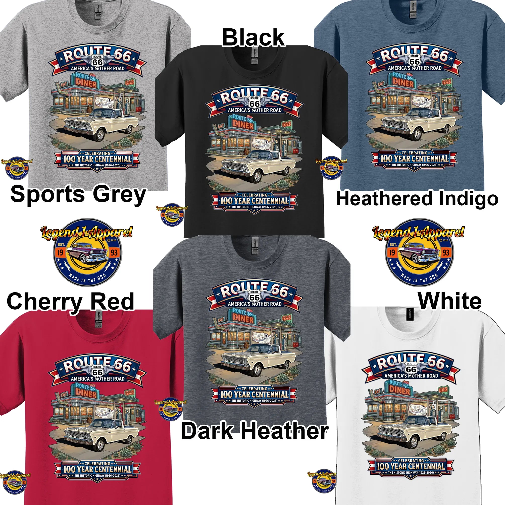 1965 Ford Ranchero Classic Car Graphic Tee – Route 66 Centennial T-Shirt
