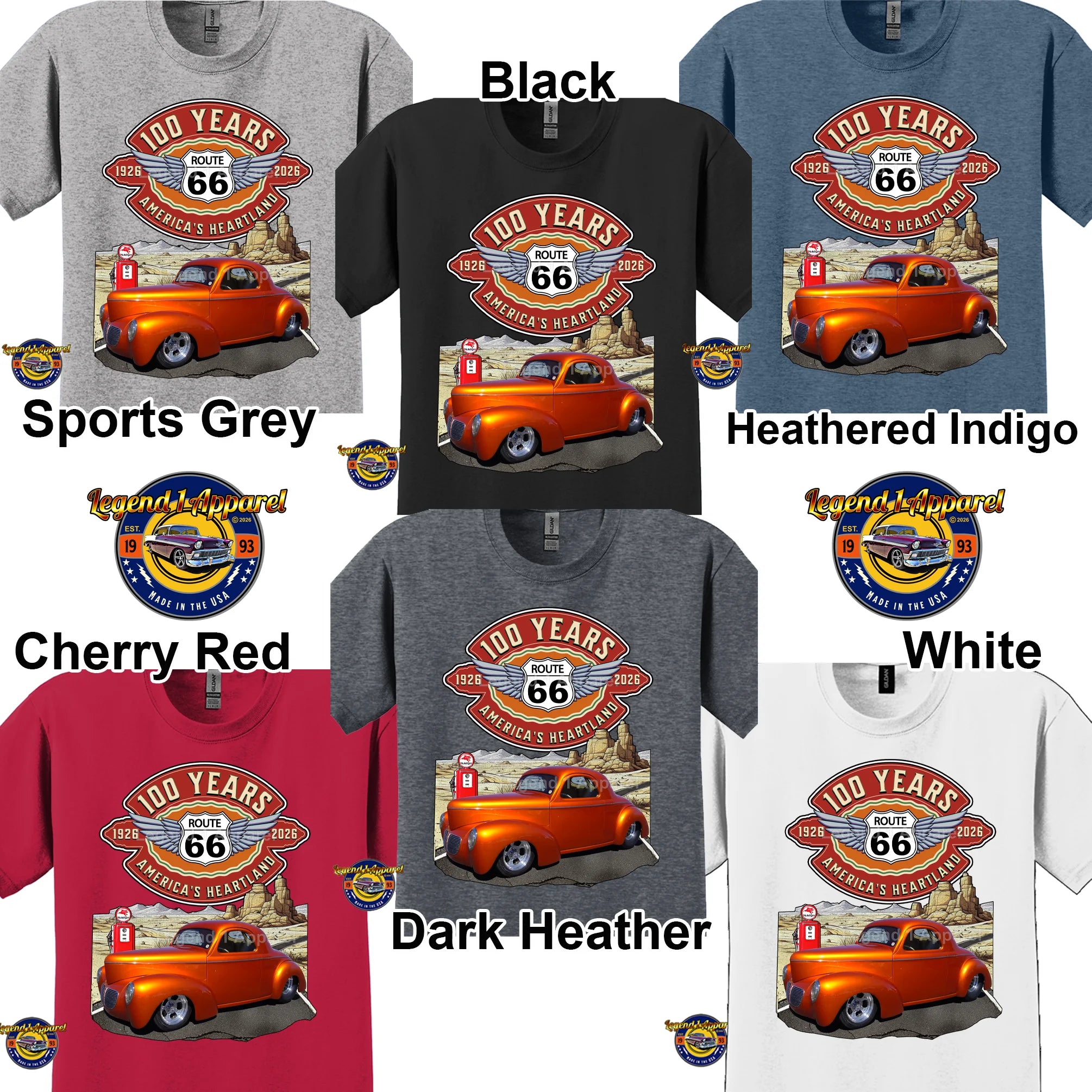 1941 Willys Coupe Classic Car Graphic Tee – Route 66 100 Years T-Shirt