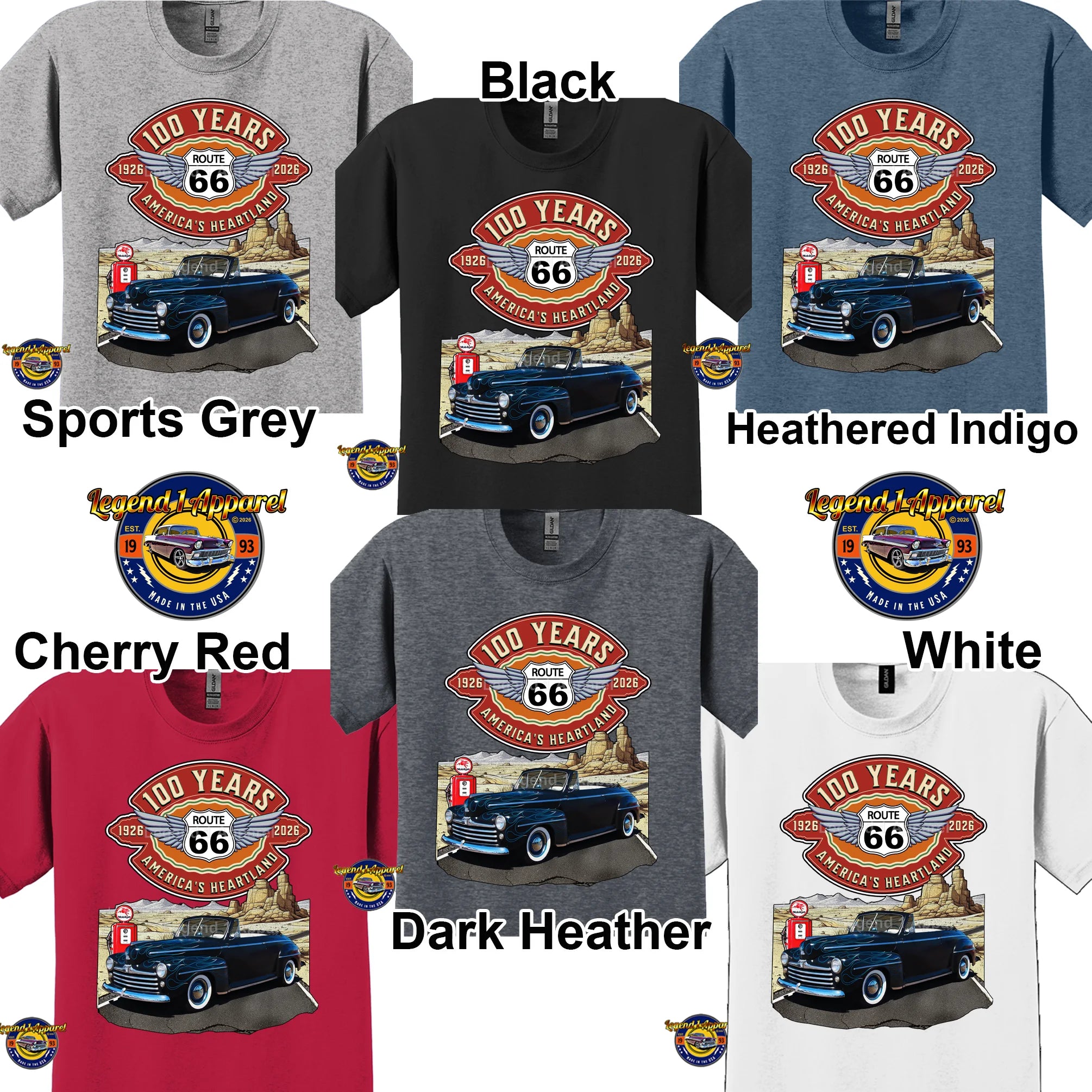 1947 Ford Coupe Classic Car Graphic Tee – Route 66 100 Years T-Shirt