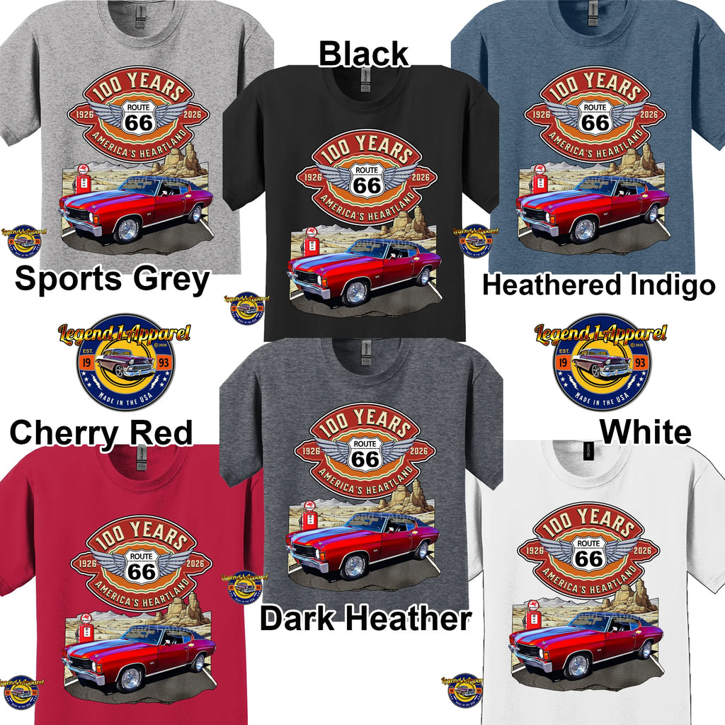 1972 Chevrolet Chevelle SS Classic Car Graphic Tee – Route 66 100 Years T-Shirt