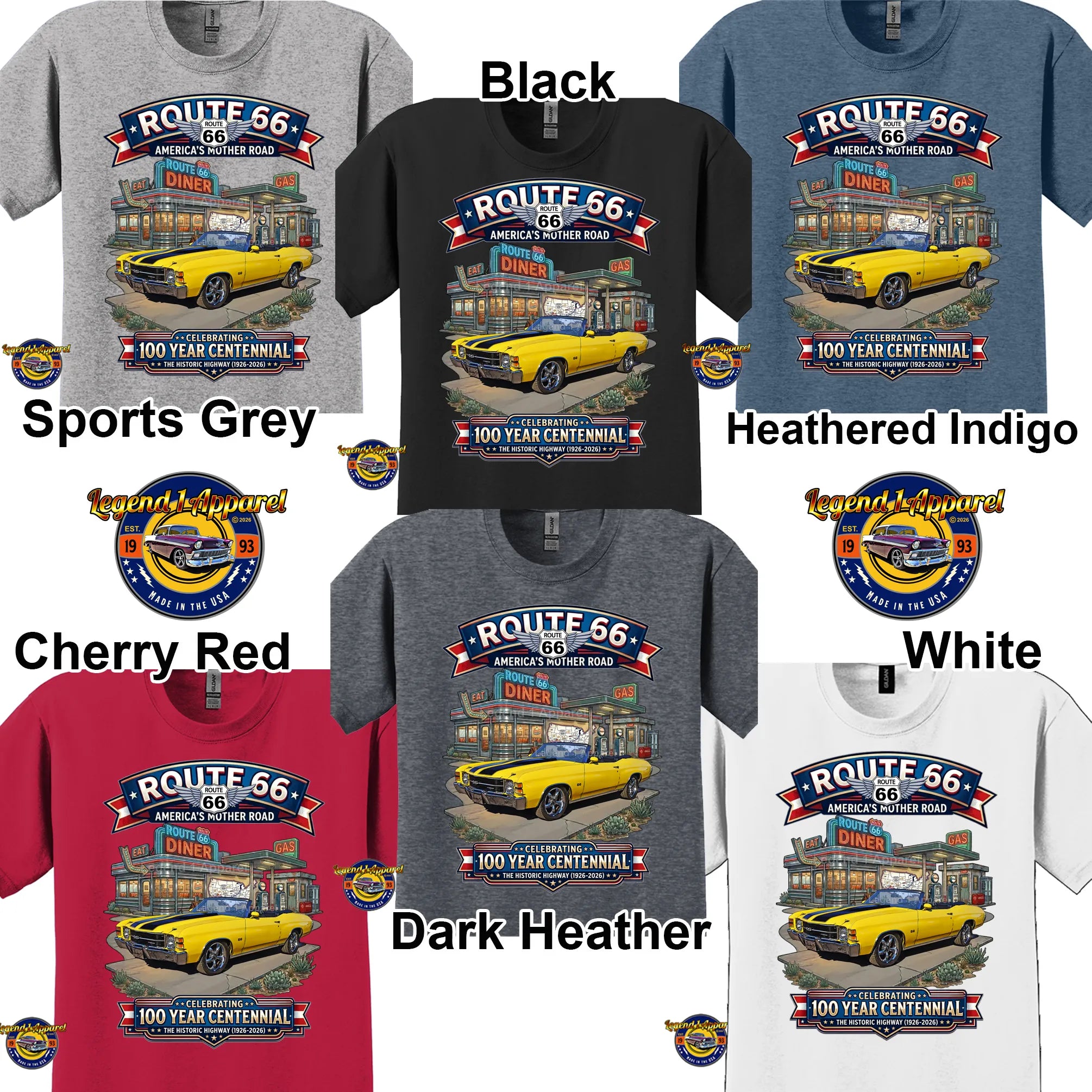 1971 Chevrolet Chevelle SS Classic Car Graphic Tee – Route 66 Centennial T-Shirt
