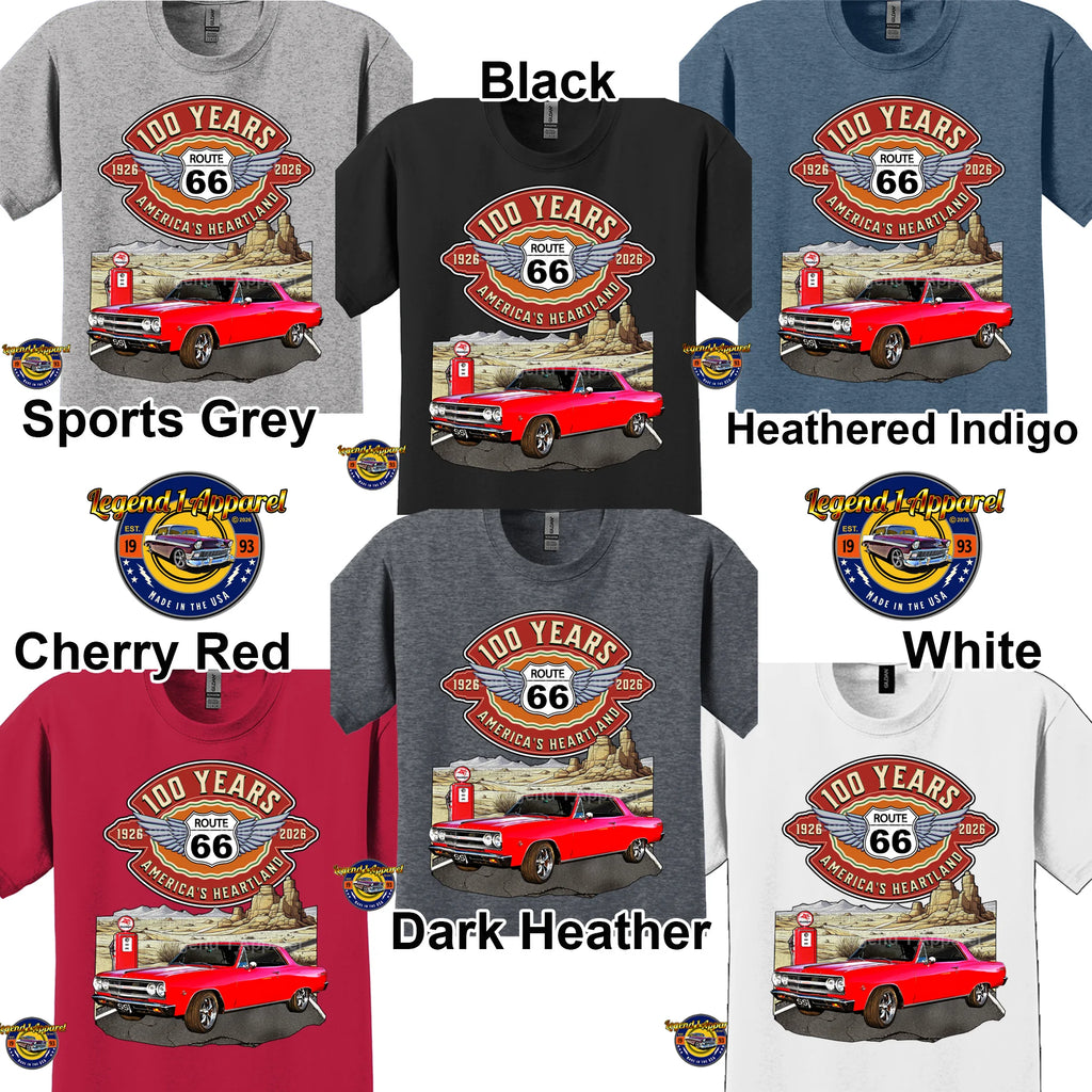 1965 Chevrolet Chevelle SS Classic Car Graphic Tee – Route 66 100 Years T-Shirt