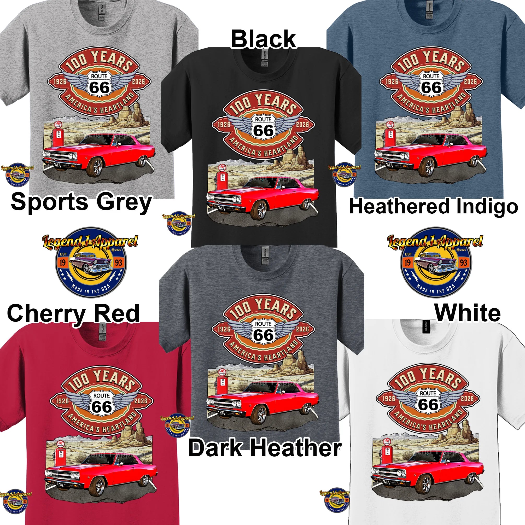 1965 Chevrolet Chevelle SS Classic Car Graphic Tee – Route 66 100 Years T-Shirt