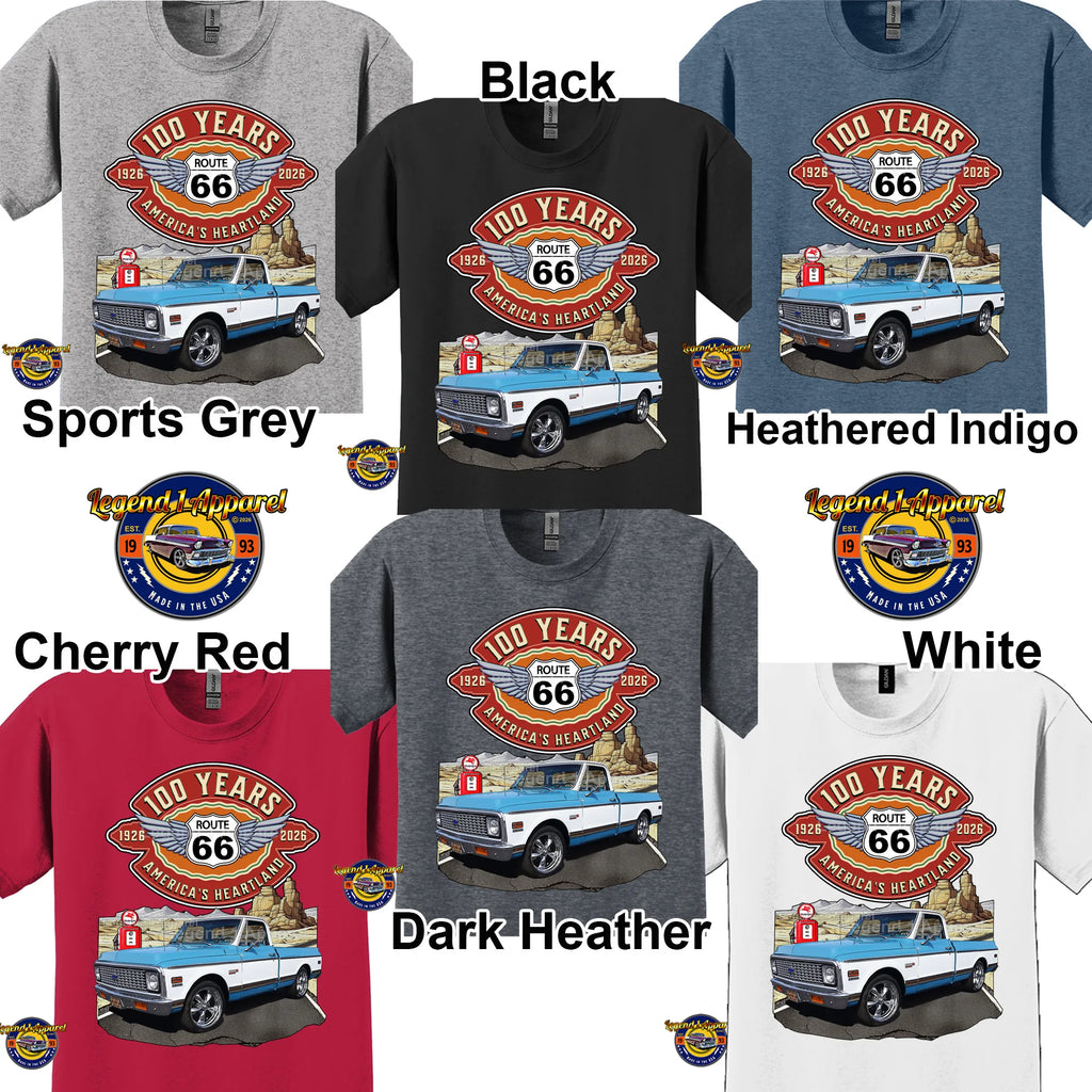 1972 Chevrolet Pick up Classic Truck Graphic Tee – Route 66 100 Years T-Shirt