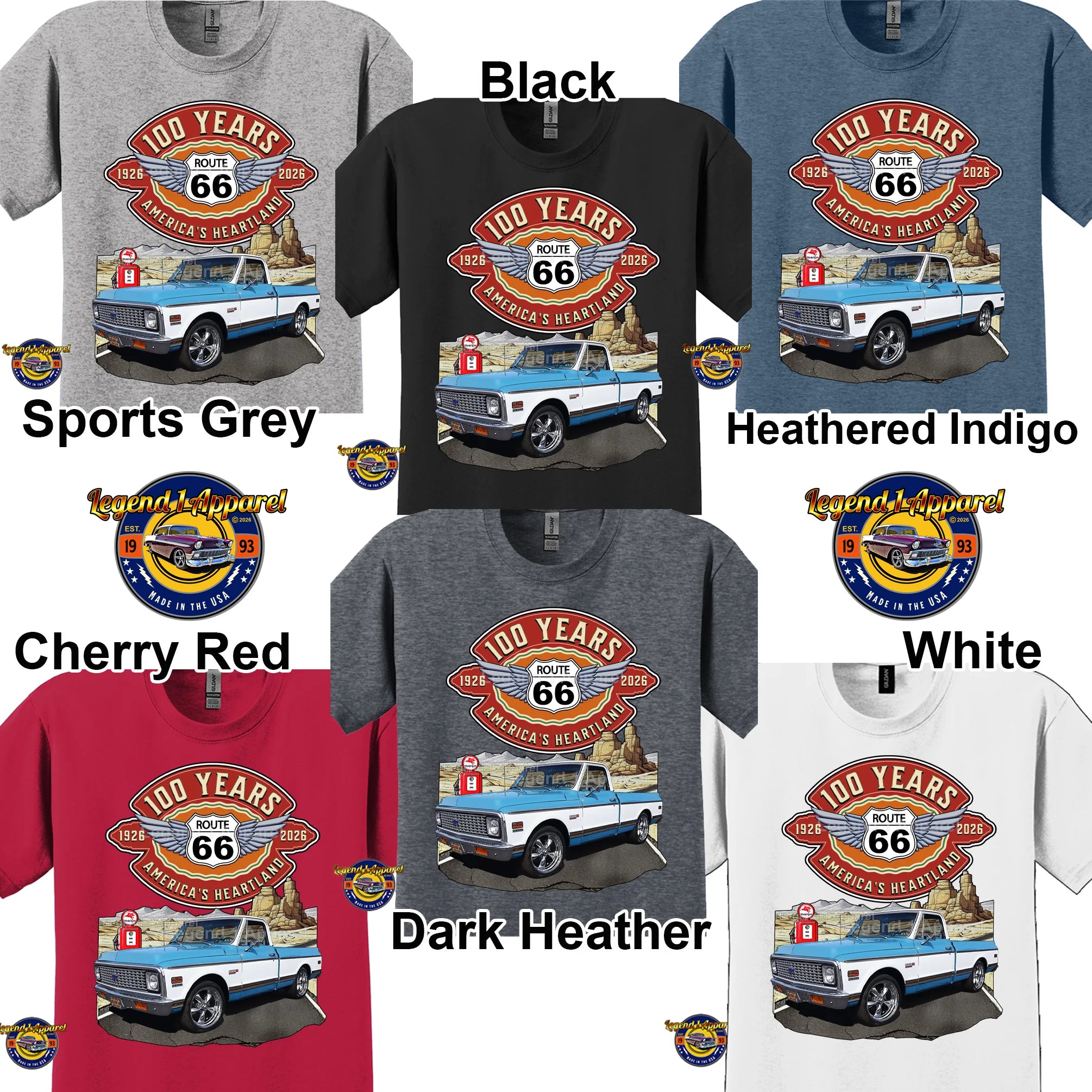 1972 Chevrolet Pick up Classic Truck Graphic Tee – Route 66 100 Years T-Shirt