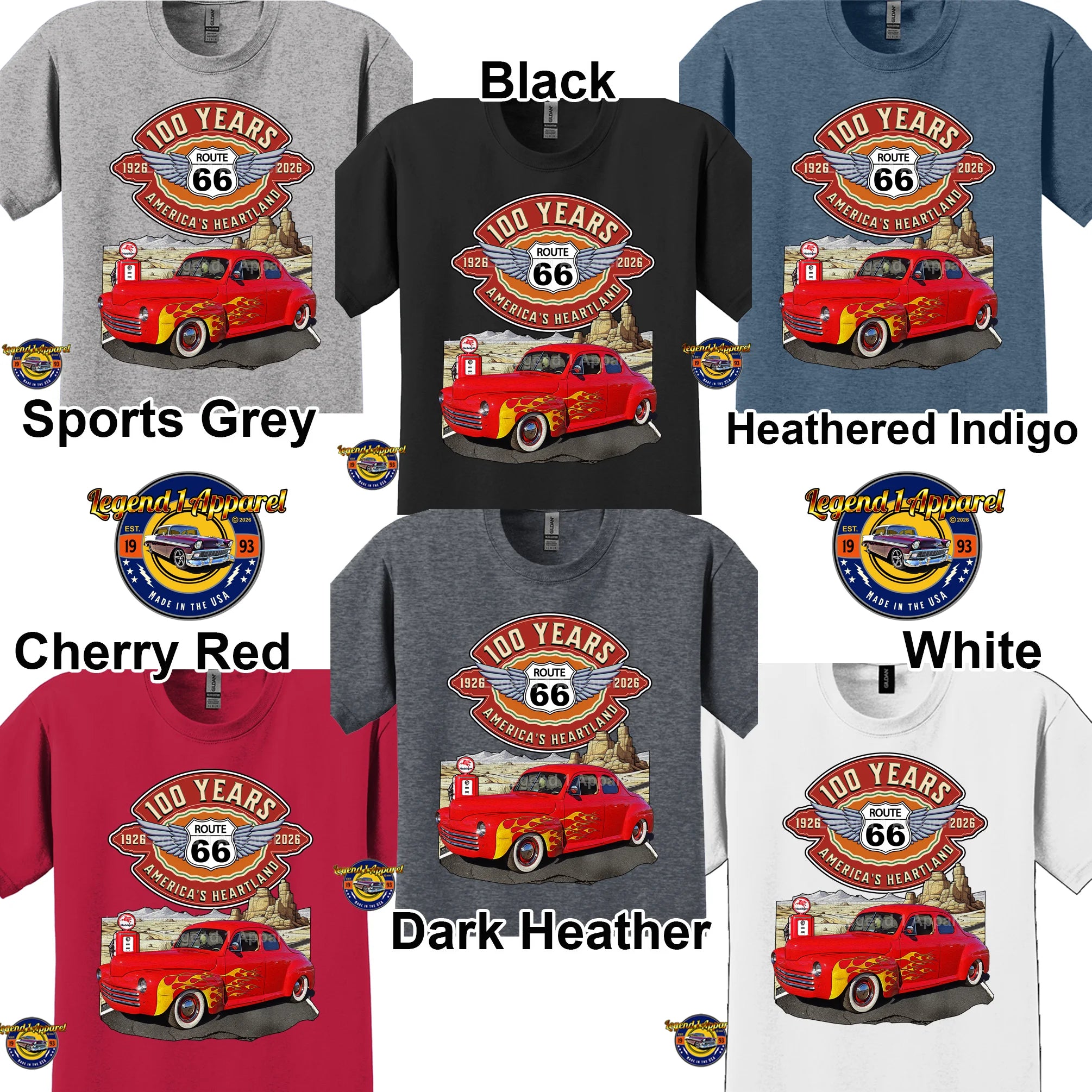 1946 Ford Coupe Classic Car Graphic Tee – Route 66 100 Years T-Shirt