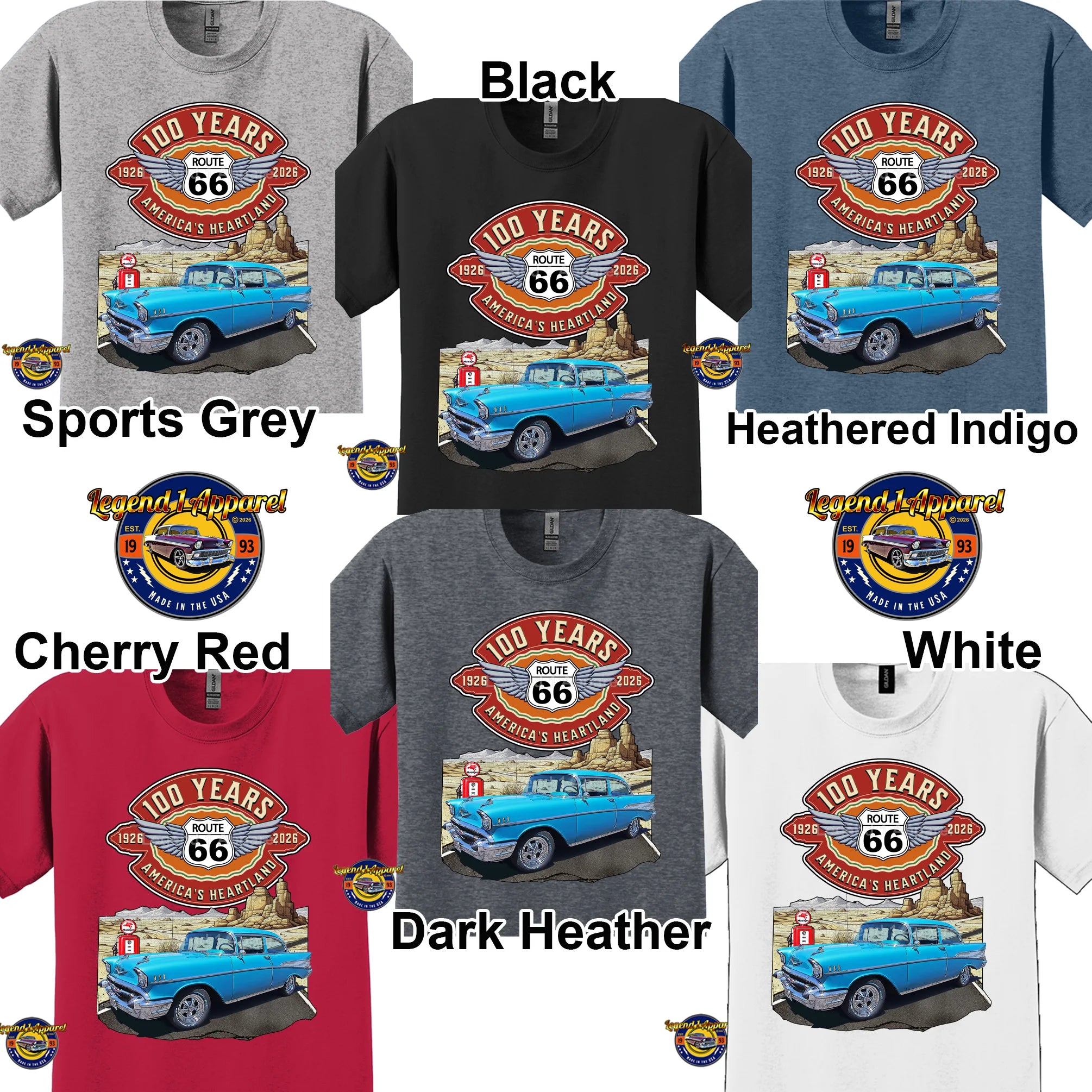 1957 Chevrolet Bel Air Coupe Classic Car Graphic Tee – Route 66 100 Years T-Shirt
