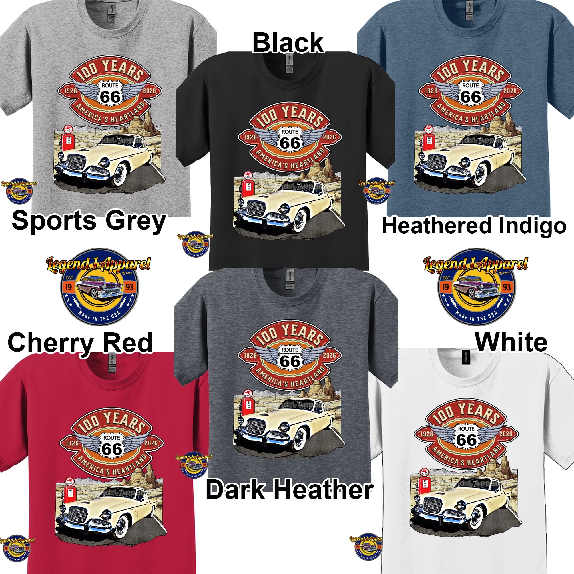 1958 Studebaker Silver Hawk Classic Car Graphic Tee – Route 66 100 Years T-Shirt