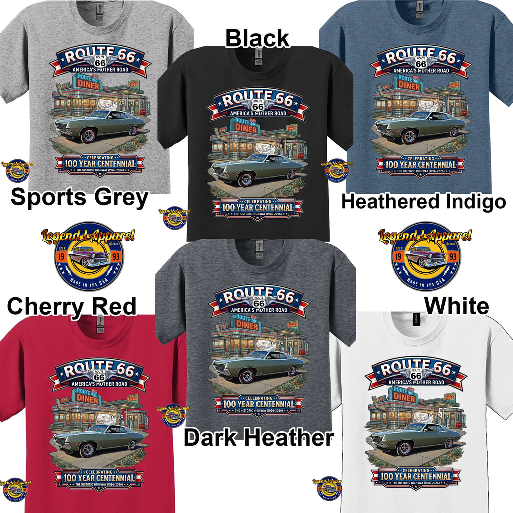 1970 Ford Torino Classic Car Graphic Tee – Route 66 Centennial T-Shirt